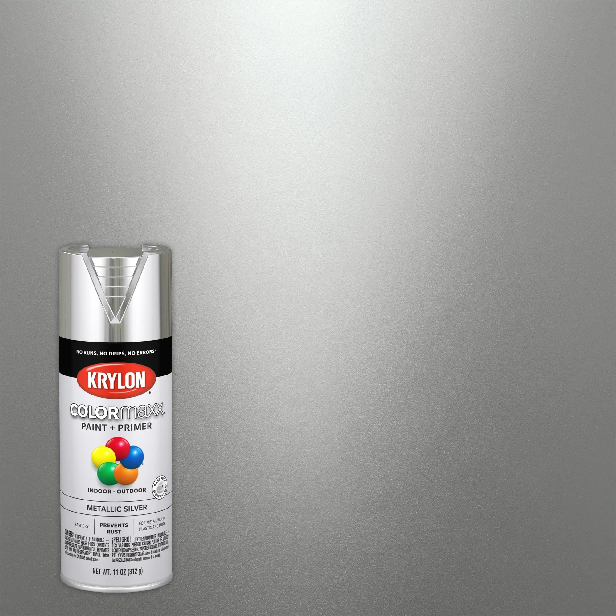 Krylon K05590007 Spray Paint and Primer COLORmaxx for Indoor/Outdoor Use, Metallic Silver 11 Ounce (Pack of 1)