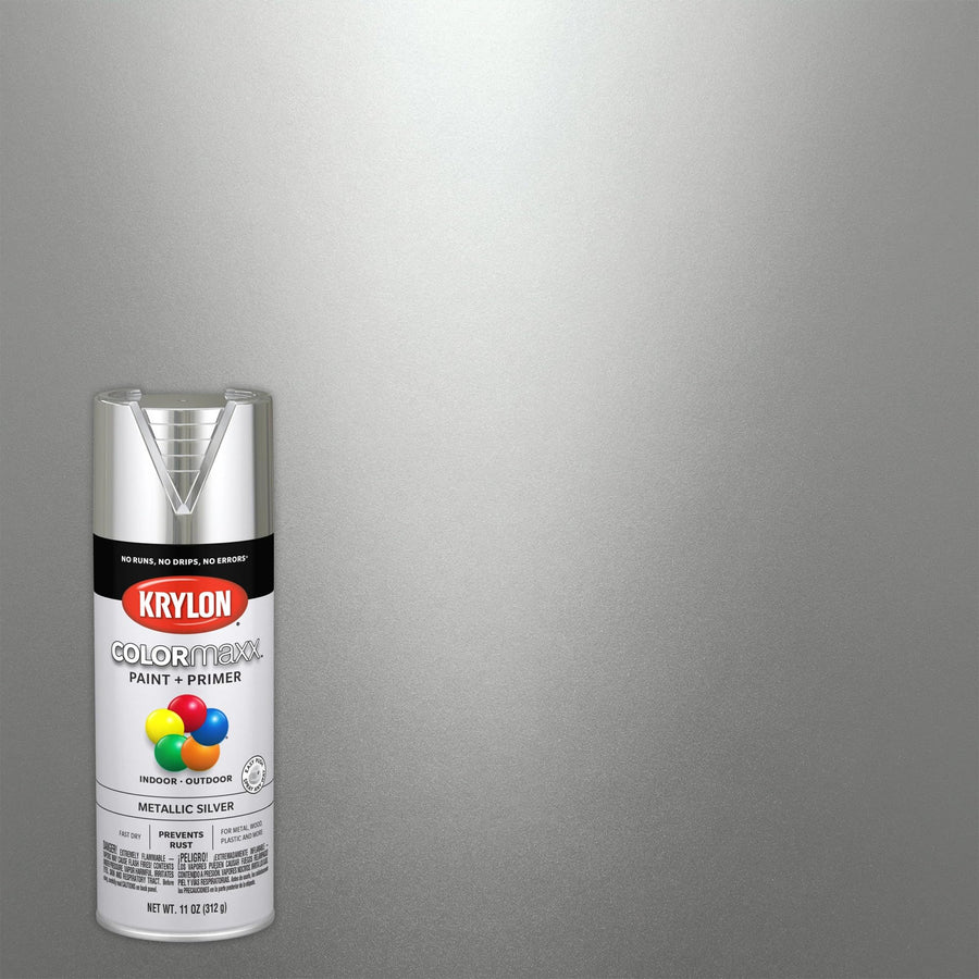 Krylon K05590007 Spray Paint and Primer COLORmaxx for Indoor/Outdoor Use, Metallic Silver 11 Ounce (Pack of 1)