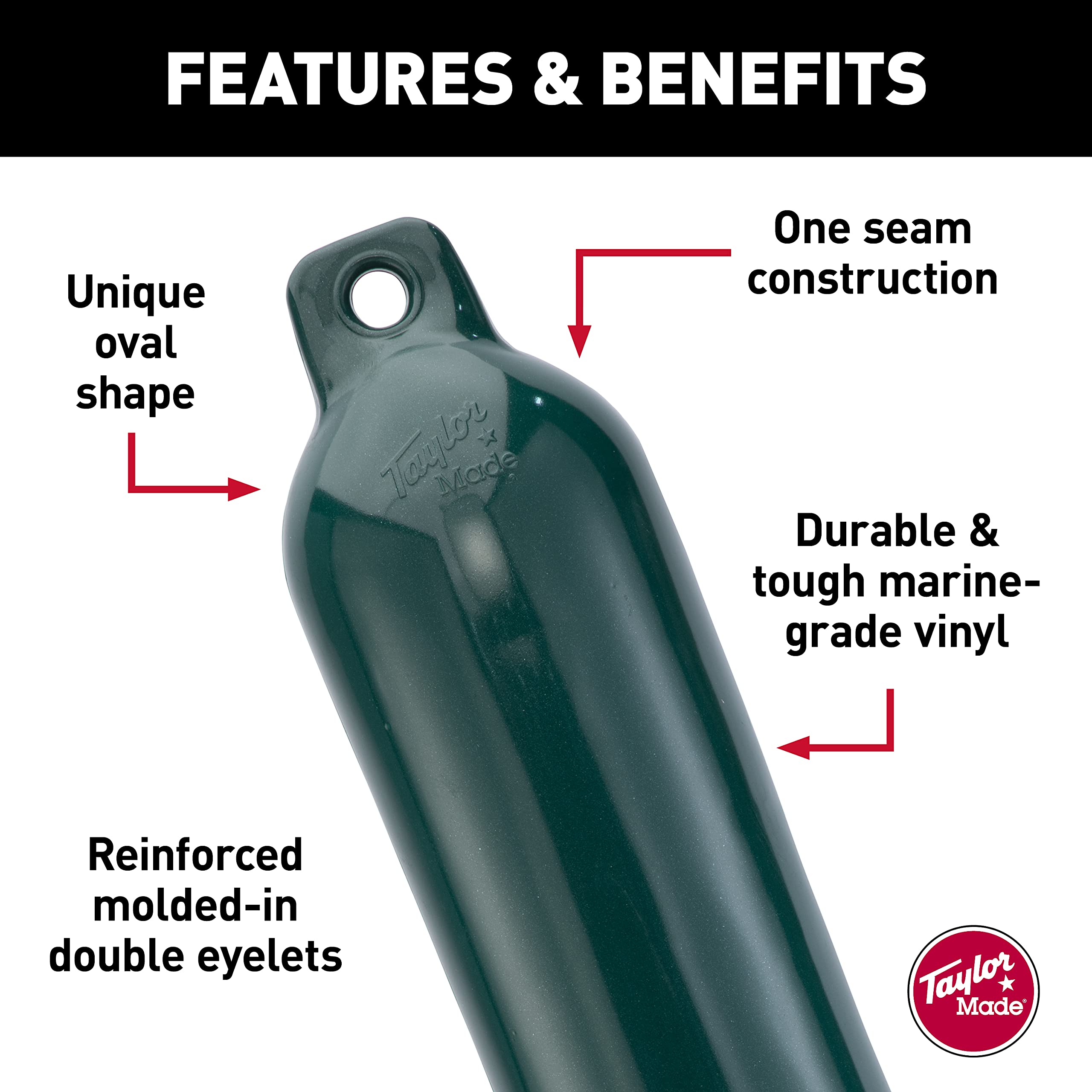 Hull Gard Taylor Made Products Inflatable Vinyl Boat Fender, 5.5 x 20 inch, Hunter Green