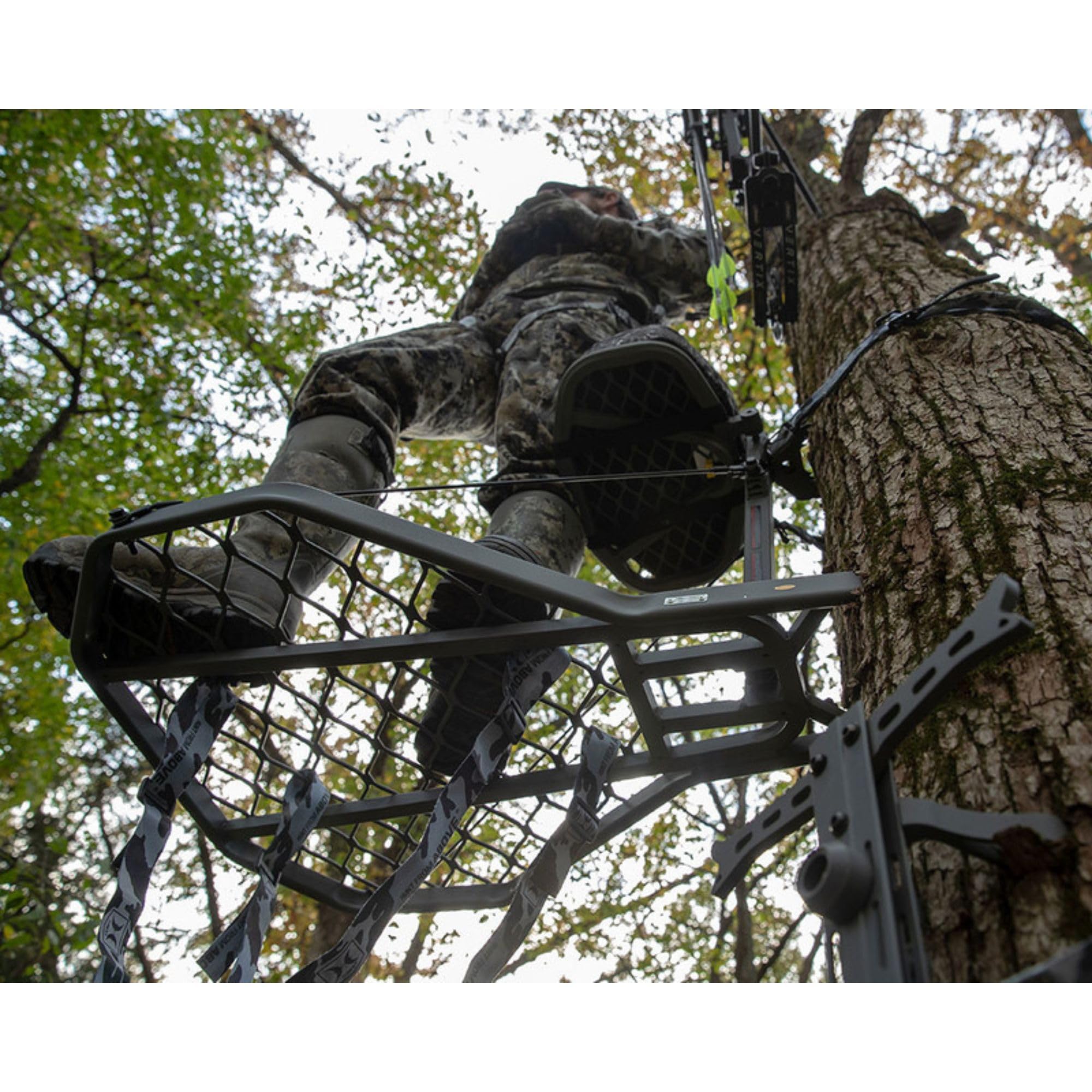Hawk Tree Hang-On Stands – Durable, Comfortable Deer Hunting Platforms with Safety Harness Systems, Grey Finish, XL