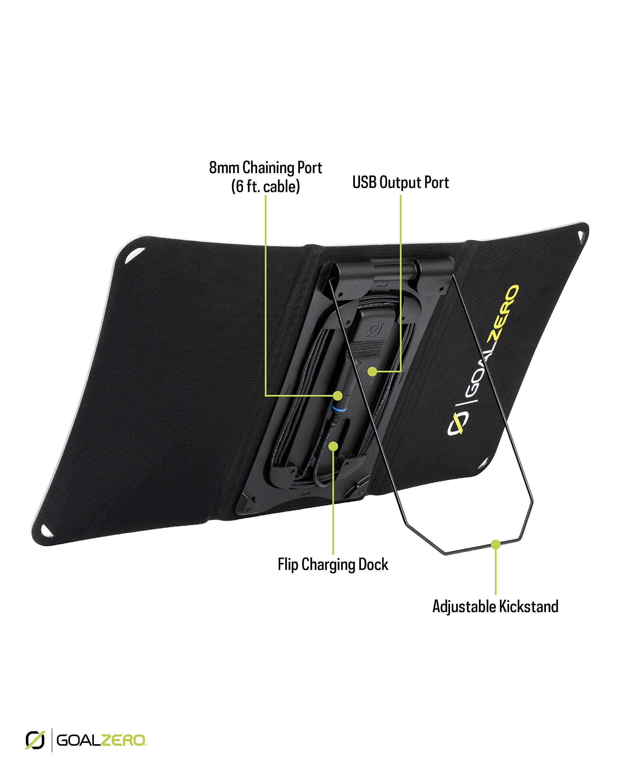 Goal Zero 20 Nomad, Foldable Monocrystalline 20 Watt Solar Panel with 8mm + USB Port, Portable Solar Panel Charger. Lightweight 18-22V 20W Solar Panel Charger with Adjustable Kickstand