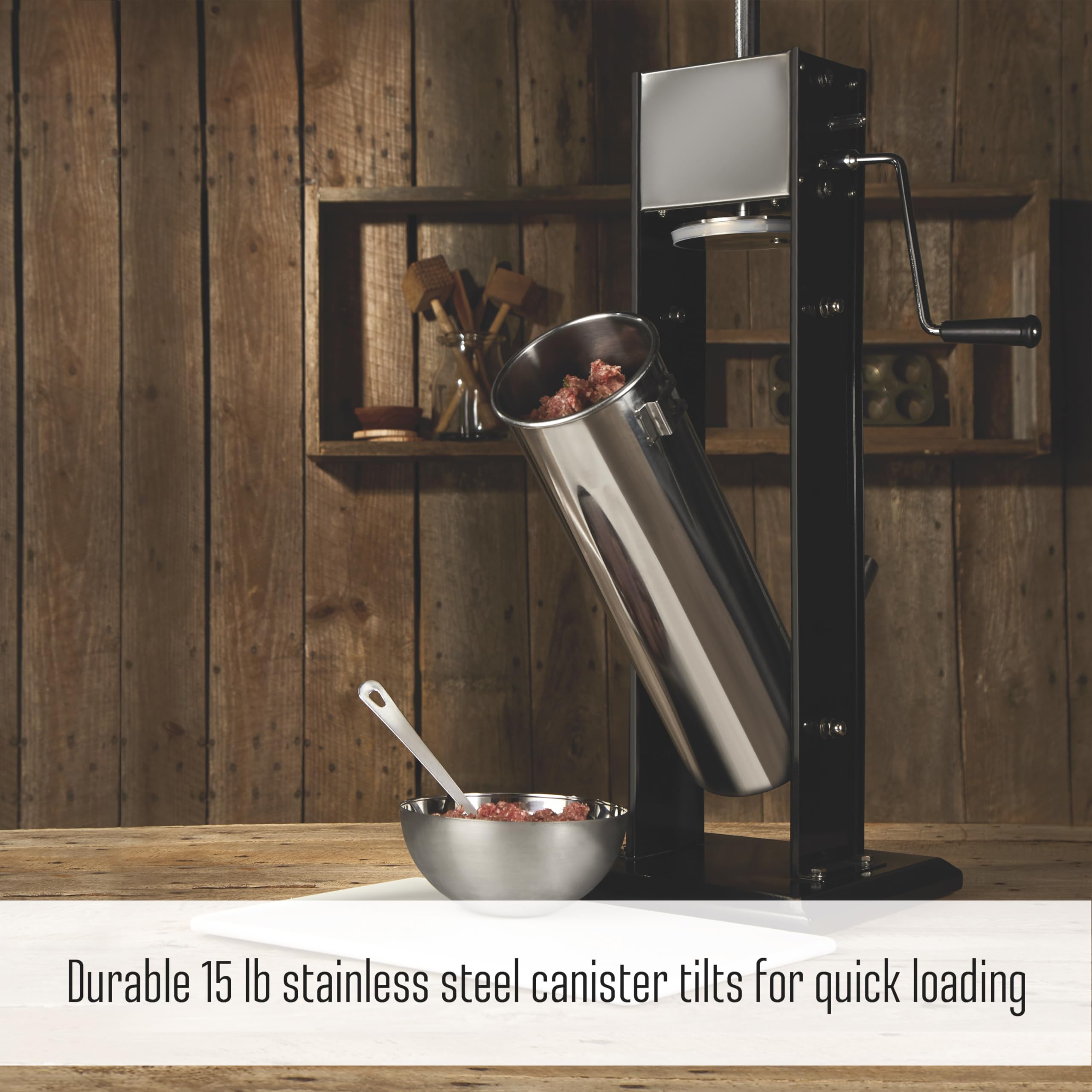 Stainless Steel Weston Vertical Sausage Stuffer, Includes Funnels, 15 lbs Capacity, Silver (86-1501-W)