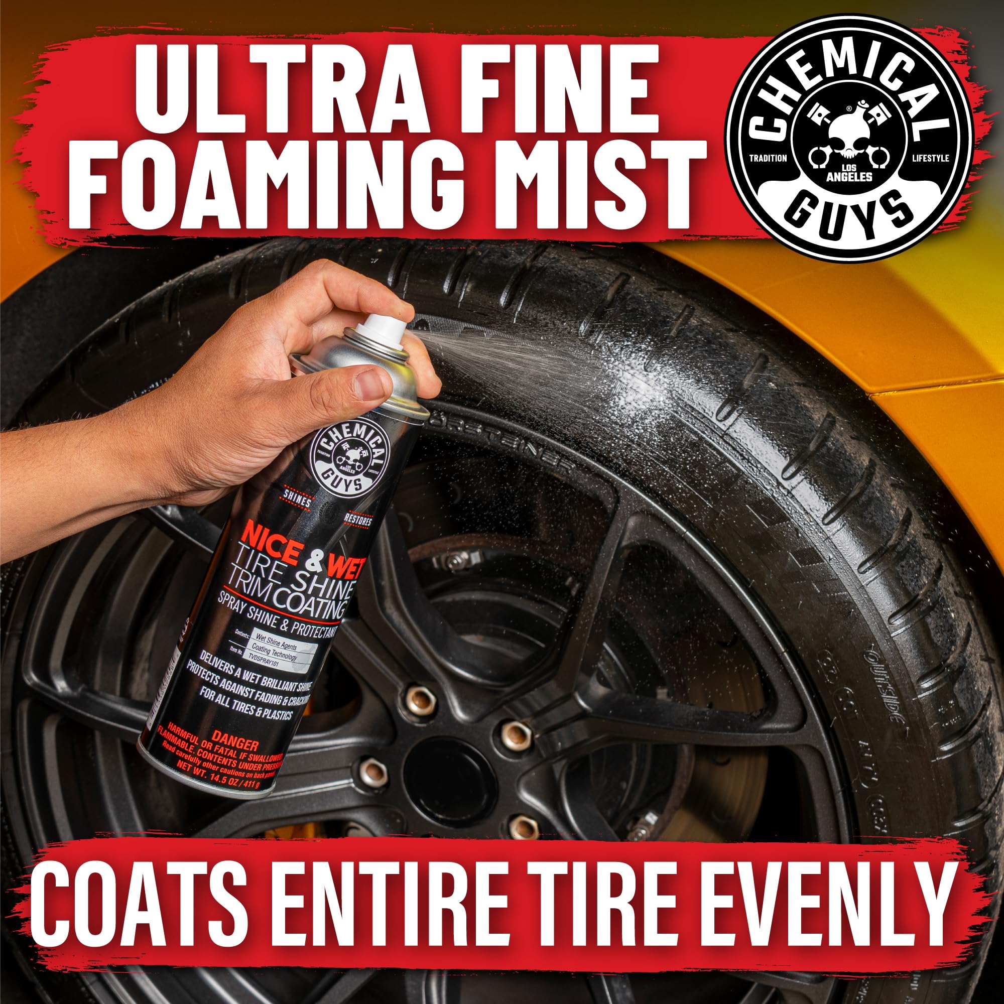 Chemical Guys Nice & Wet TVDSPRAY101 Tire Shine Trim Coating for Rubber, Plastic and Vinyl, Safe for Cars, Trucks, SUVs, Motorcycles, RVs & More, 14.5 fl oz