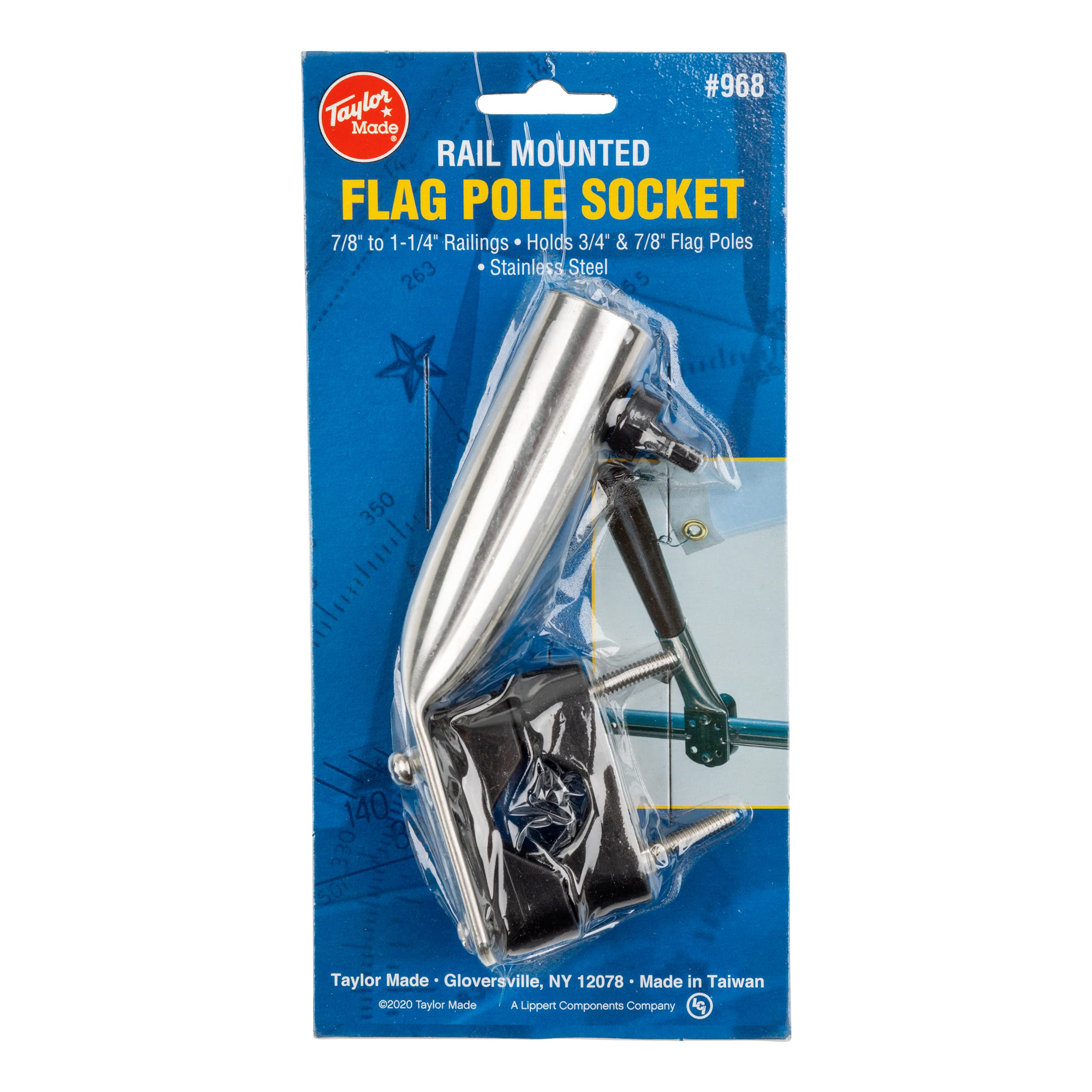 Taylor Made Socket Flag Pole Rail Mount - 3/4" to 7/8" Rails — Perpendicular Mount with Adjustable Angle - Secure Fit - Made in the USA from T304 Stainless-Steel — 2020109097