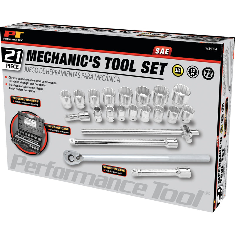 3/4-Inch Drive Performance Tool W34904 SAE Socket Set, 21-Piece, 1-Pack