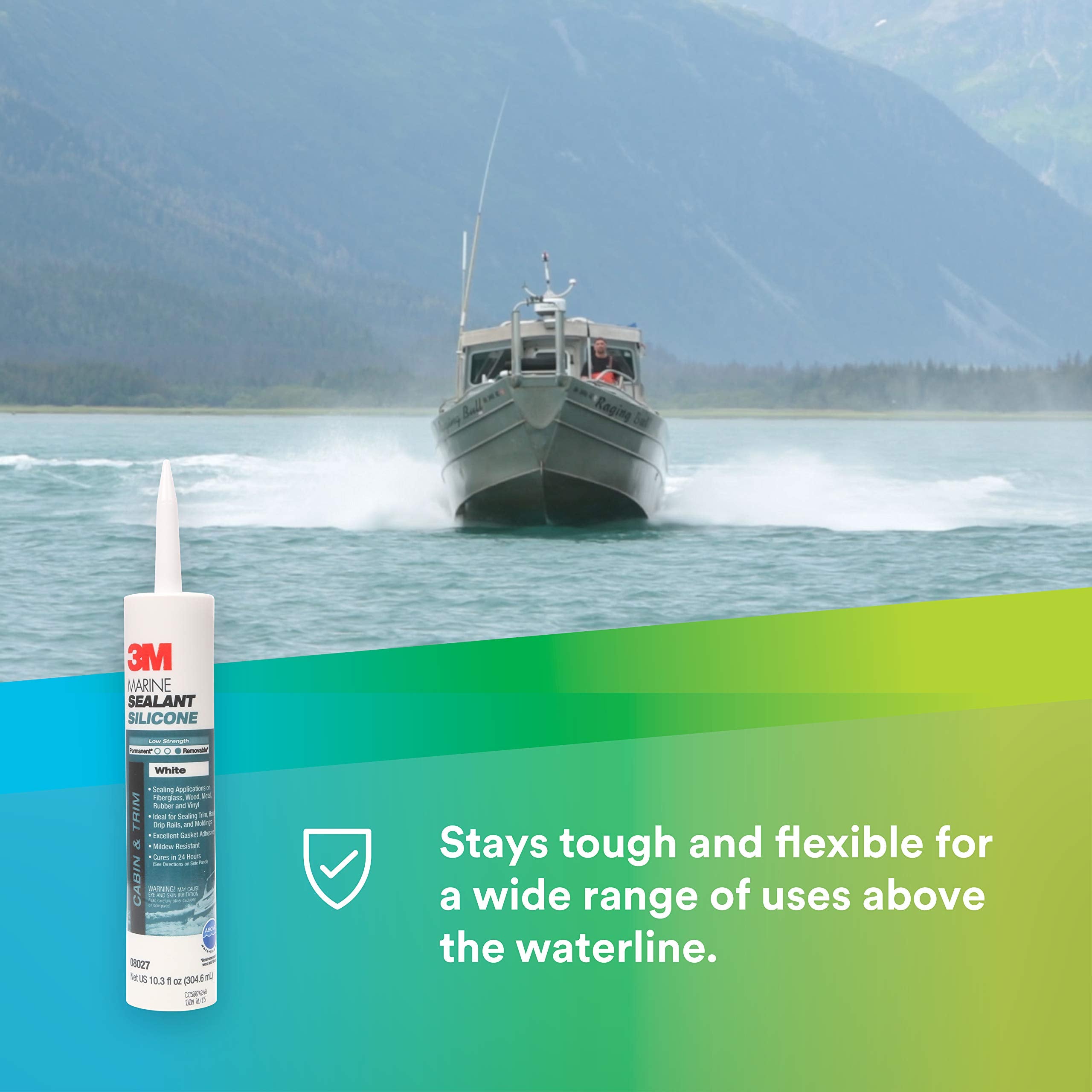 3M Marine Grade Silicone Sealant, For Boats and RVs, 08027, Above the Waterline Interior/Exterior Sealing, White, 10.3 fl oz Cartridge