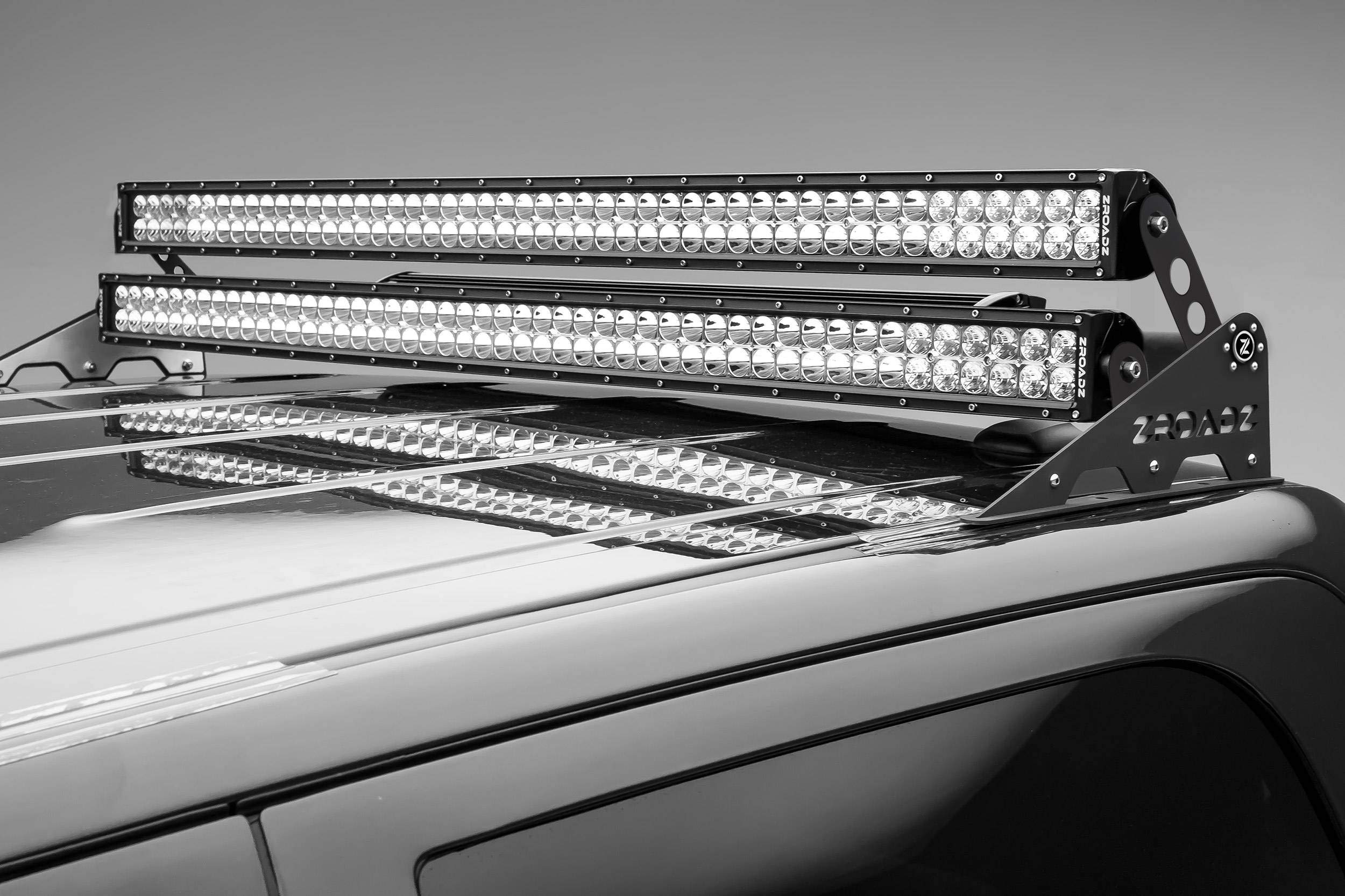 ZROADZ LED Roof Mount Bracket Accessory To Add and Install Dual/Stacked Straight Light Bar - Universal Fit - Mild Steel Gloss Black Finish - Easy Bolt-On Installation - PN #Z350002