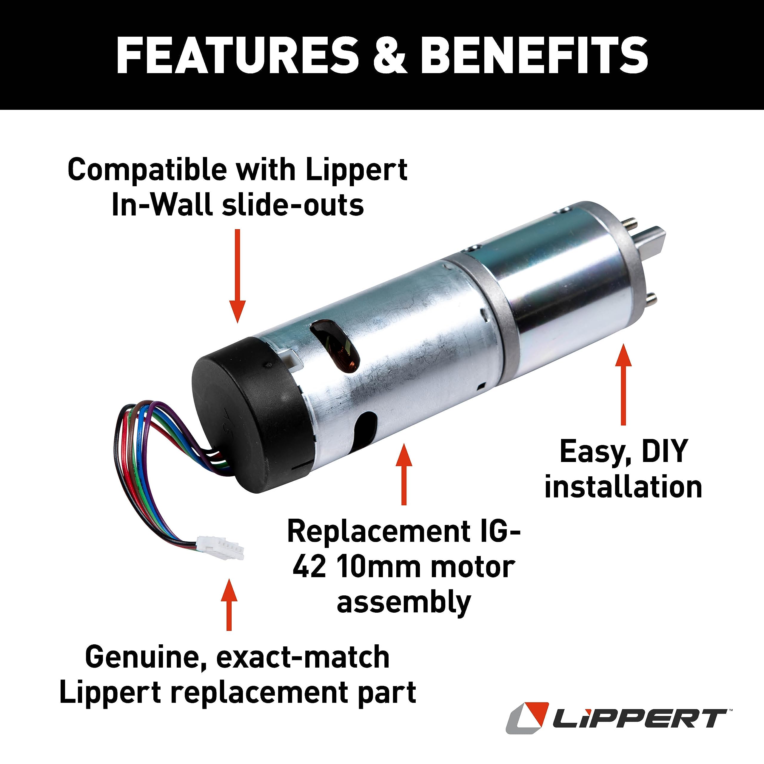 Lippert IG-42 Replacement 10-Millimeter RV In-Wall Slide-Out Motor Assembly, 300:1 Ratio, Improved Function for Slide-outs, Easy, DIY Installation, Exact-Match Component - 236575