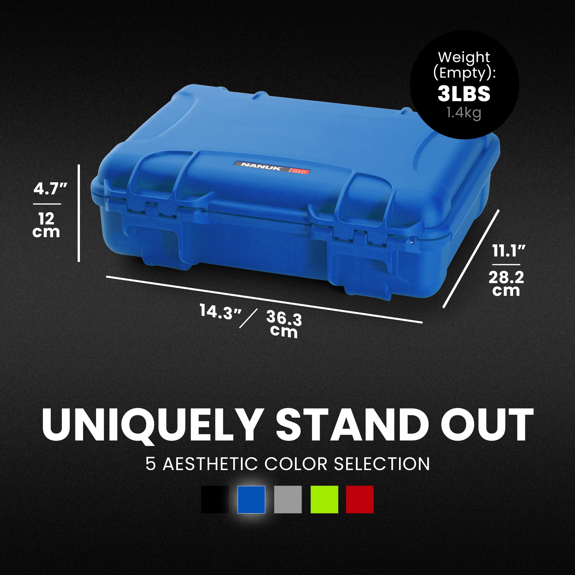 NANUK 910 Hard Case with IP67 Waterproof, Customizable Cubed Foam, Dustproof and Impact Resistant, 14.3” x 11.1” x 4.7”, Rugged Construction for Ultimate Protection, Made in Canada – Blue