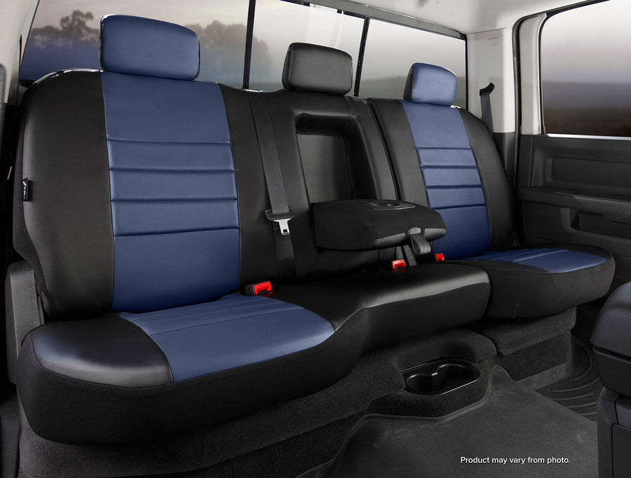 Custom Fit FIA SL62-87 Blue Rear Seat Cover, Split Seat 40/60 - Leatherette (Black w/Blue Insert)