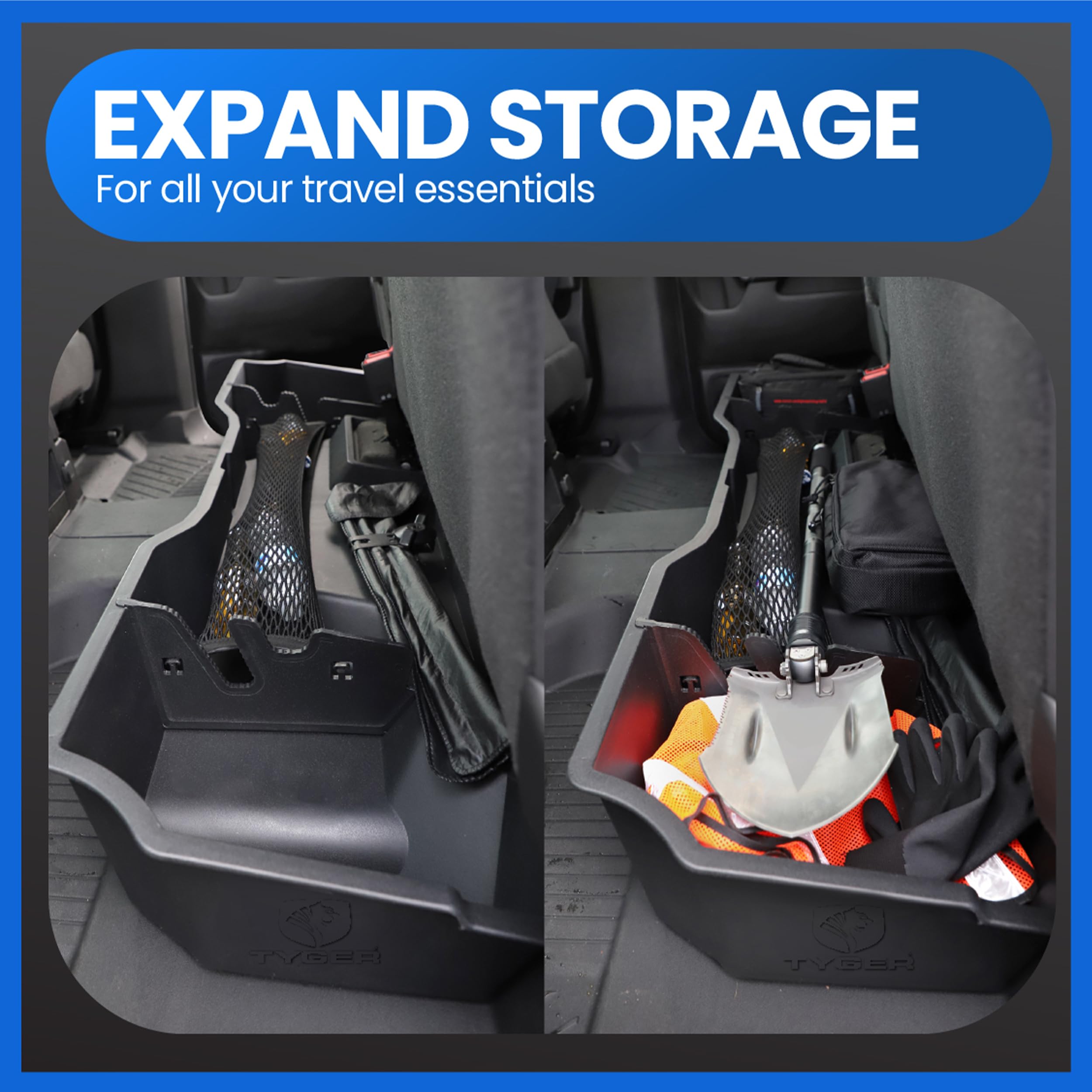 Tyger Auto Underseat Storage Box Black Compatible with 2014-2018 Chevy Silverado GMC Sierra 1500; 2015-2019 2500 3500HD Double Cab, Cargo Box | TG-CB5C2248