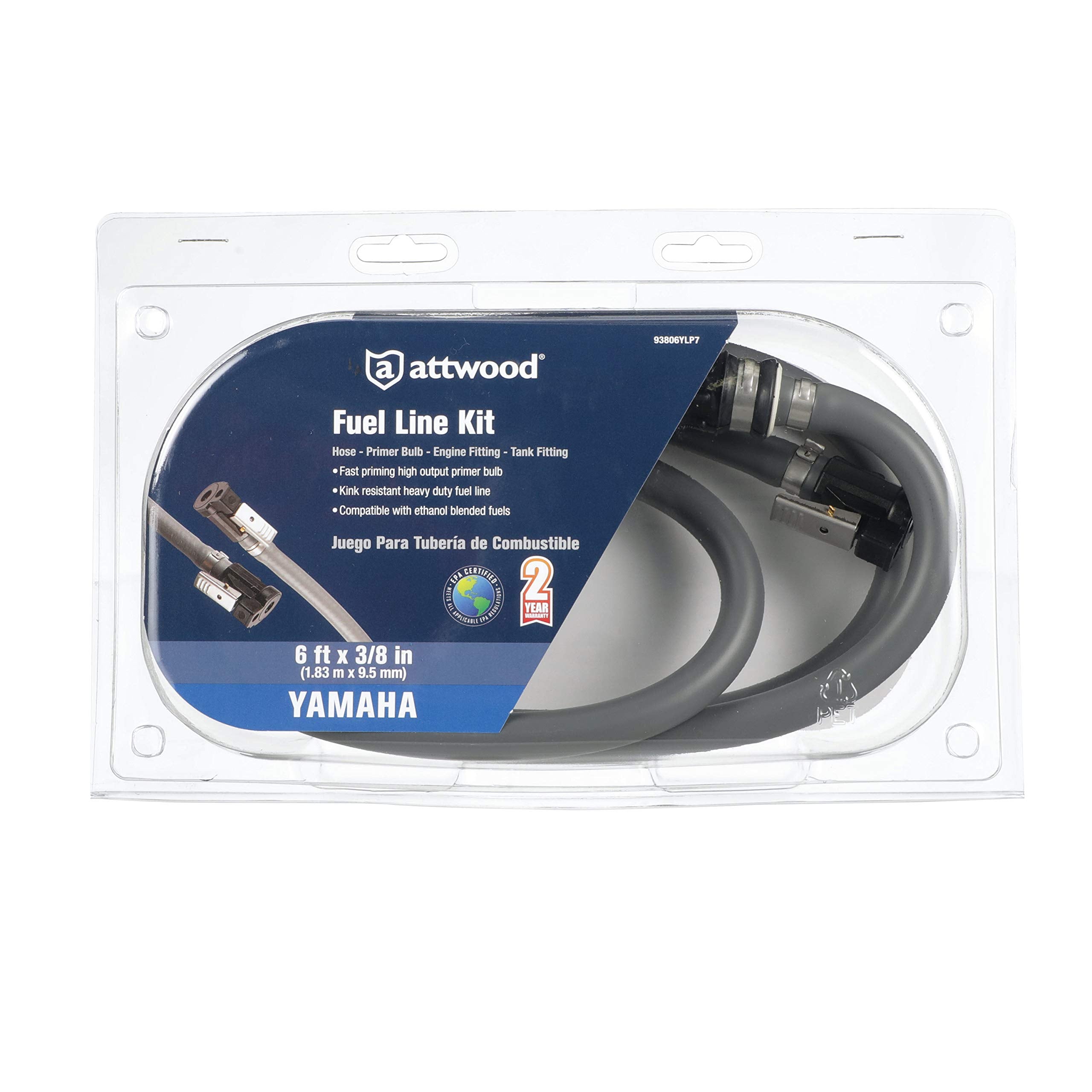 Fuel Line Kit attwood 93806YLP7 — for Yamaha Engines, 6 Feet Long, 3/8-In. Diameter, with Hose Fittings, Black