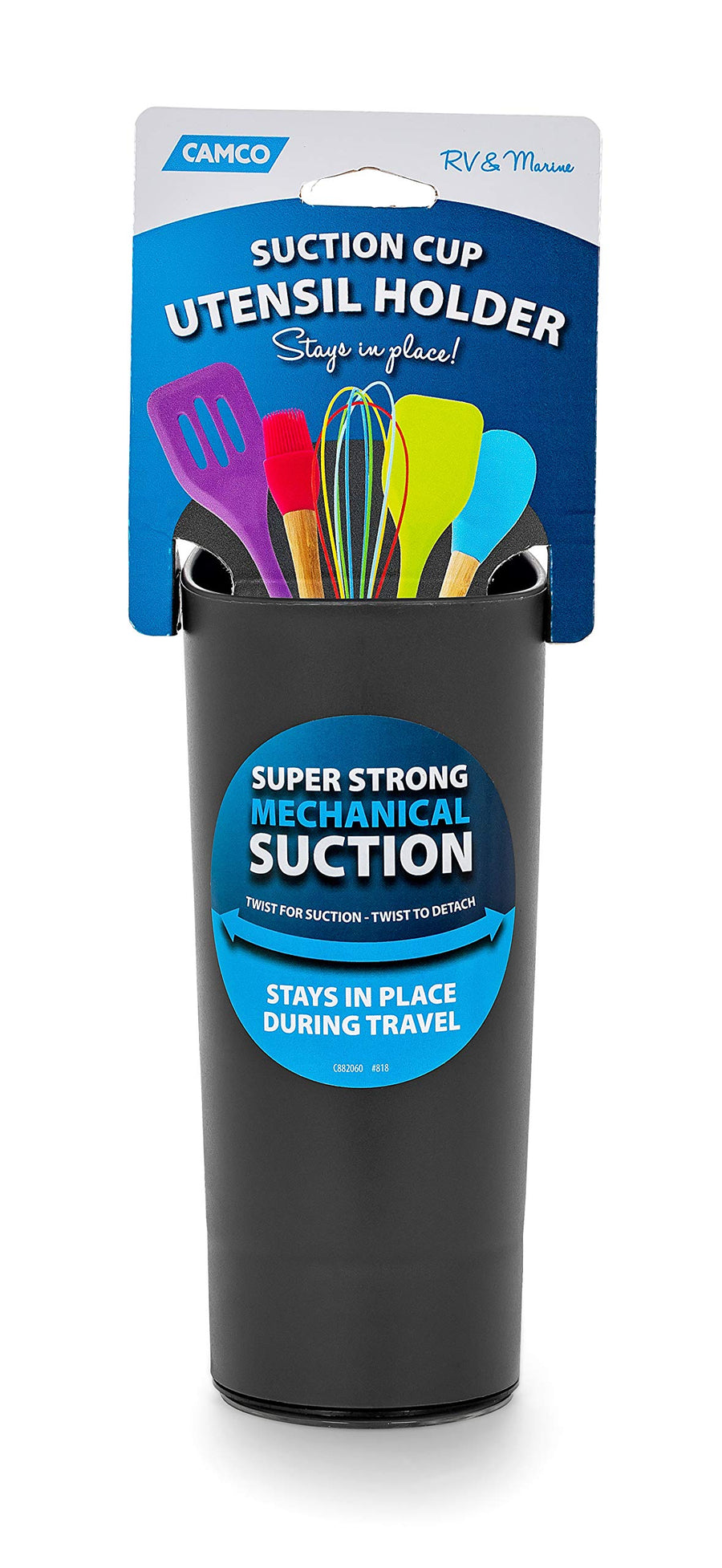 Suction Cup Camco Utensil Holder | Features an Integrated Mechanical Suction Cup, Heavy-Duty Polymer Construction, and is Designed for Compact Spaces Like RVs, Campers, Boats, and More (43816)