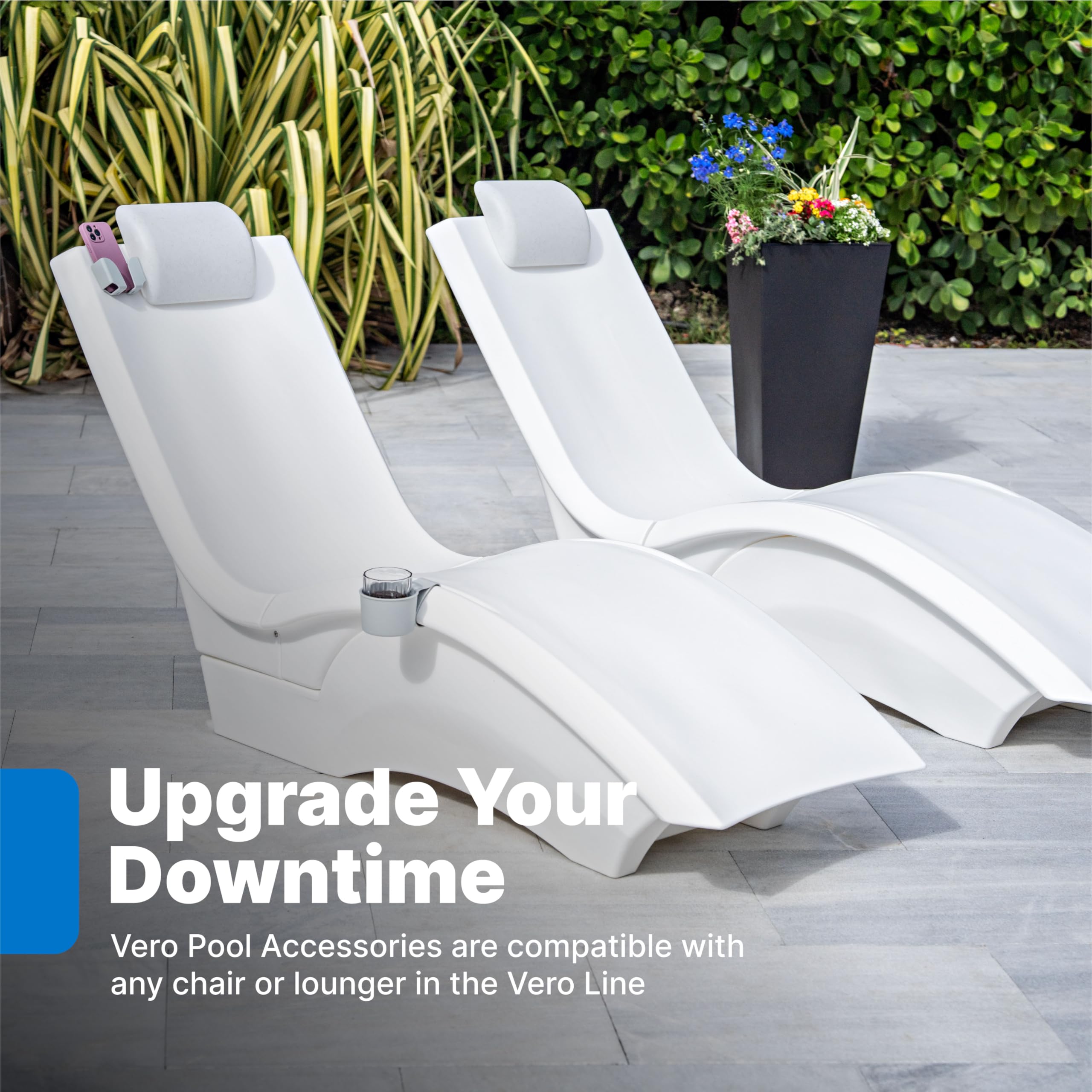 Step2 Pool Lounger Vero Accessories, Poolside Pillow, Cup Holder, Phone Holder, Compatible with Vero Collection, Waterproof, Indoor/Outdoor Use, Made of Durable Plastic, Gray