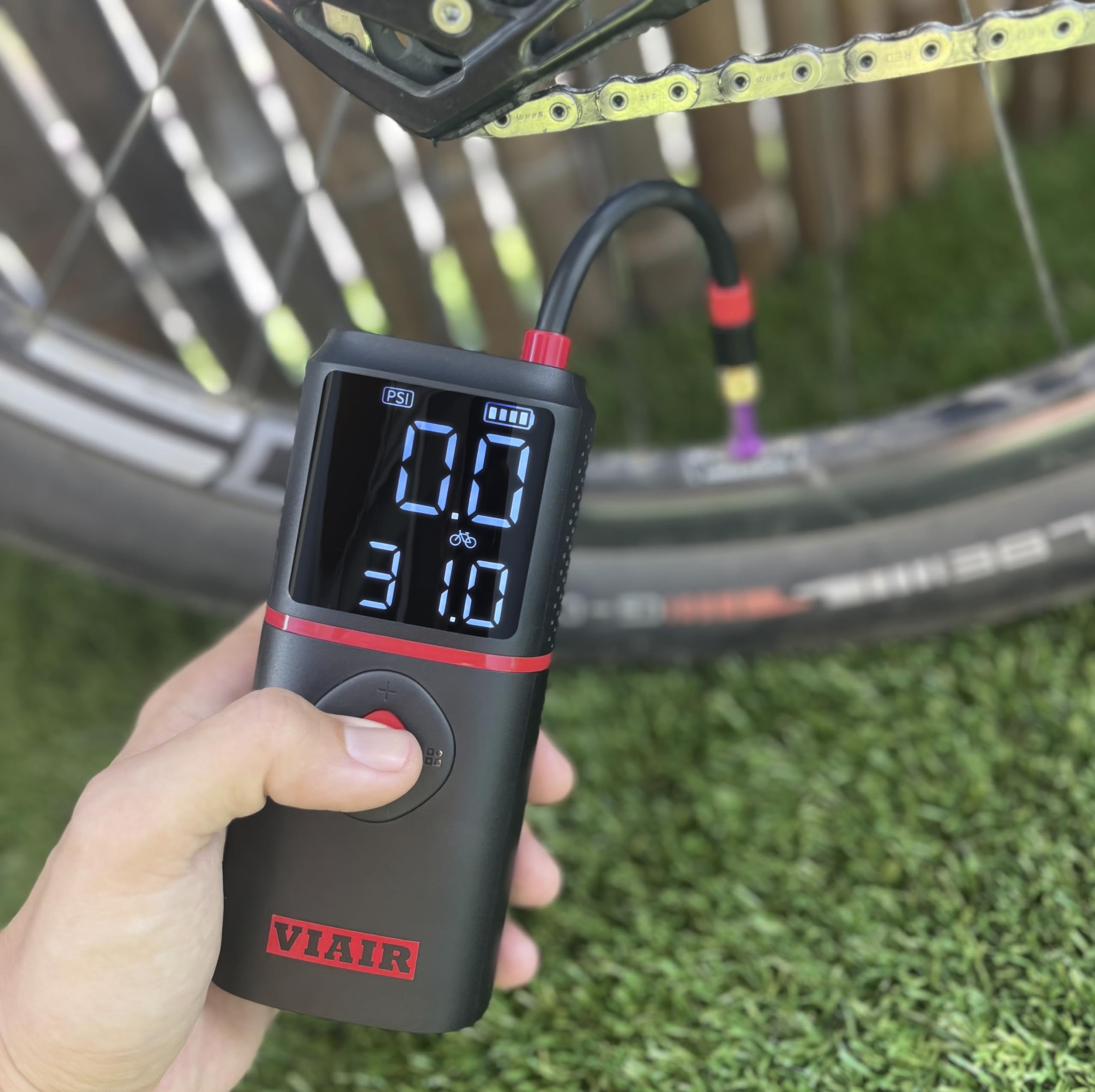 Rechargeable VIAIR EVC - Every Vehicle Carry™ Tire Inflator Portable Air Compressor with LED Light, Electric Air Pump for Cars, Bicycles, Motorcycles, Digital LED Display with preset function