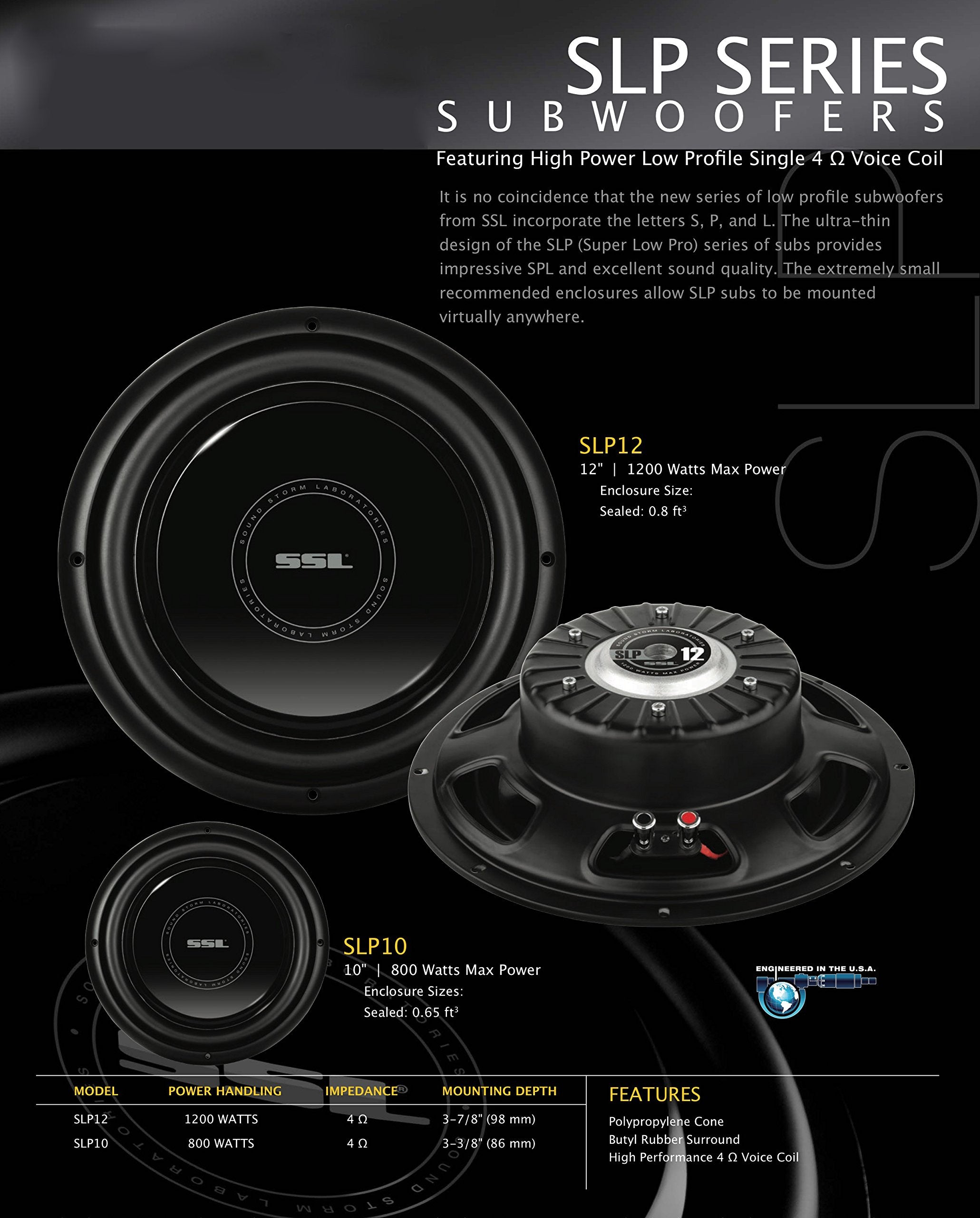 Sound Storm Labs 10 Inch SLP10 800 Watt Single 4 Ohm Voice Coil Car Subwoofer