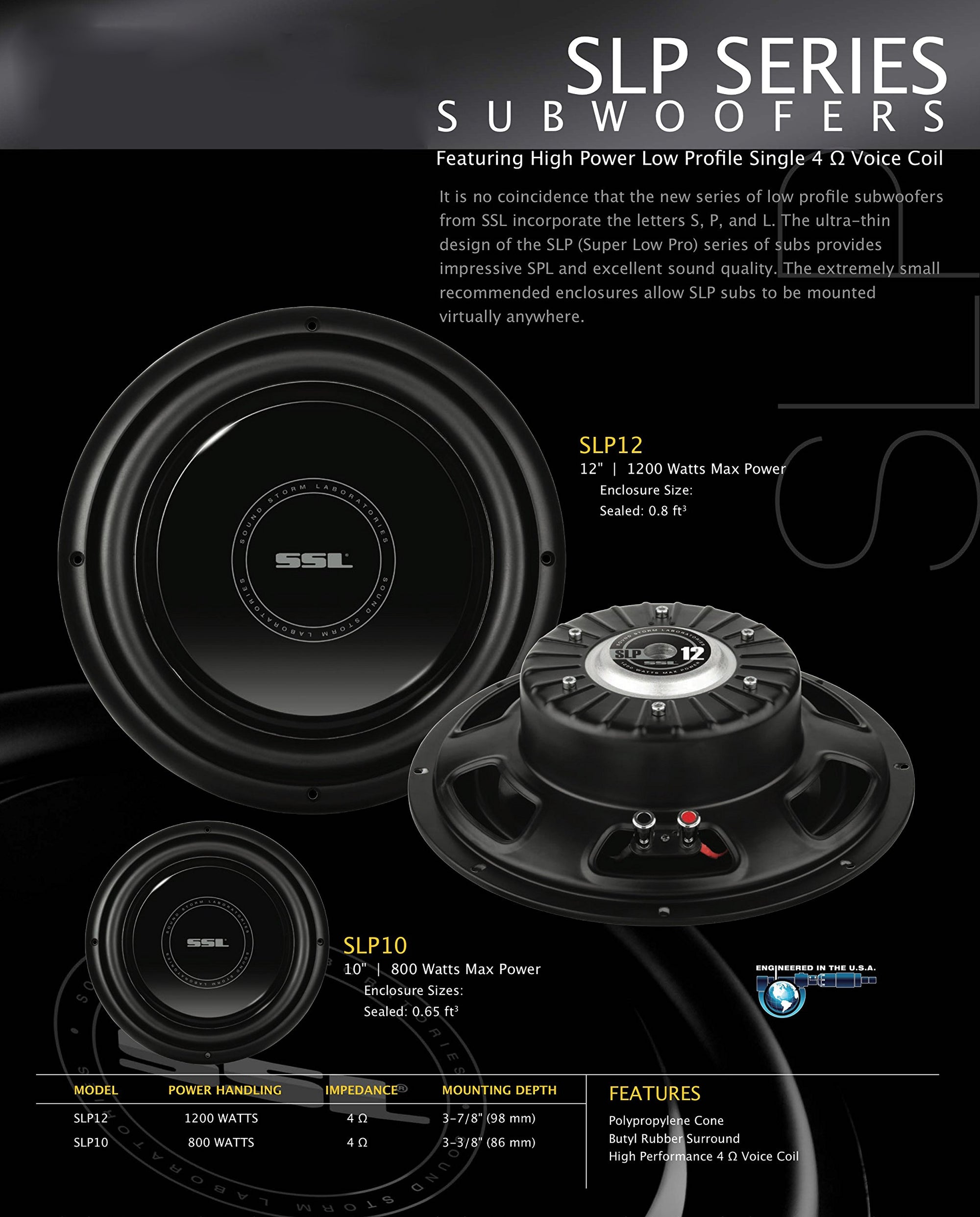 Sound Storm Labs 10 Inch SLP10 800 Watt Single 4 Ohm Voice Coil Car Subwoofer