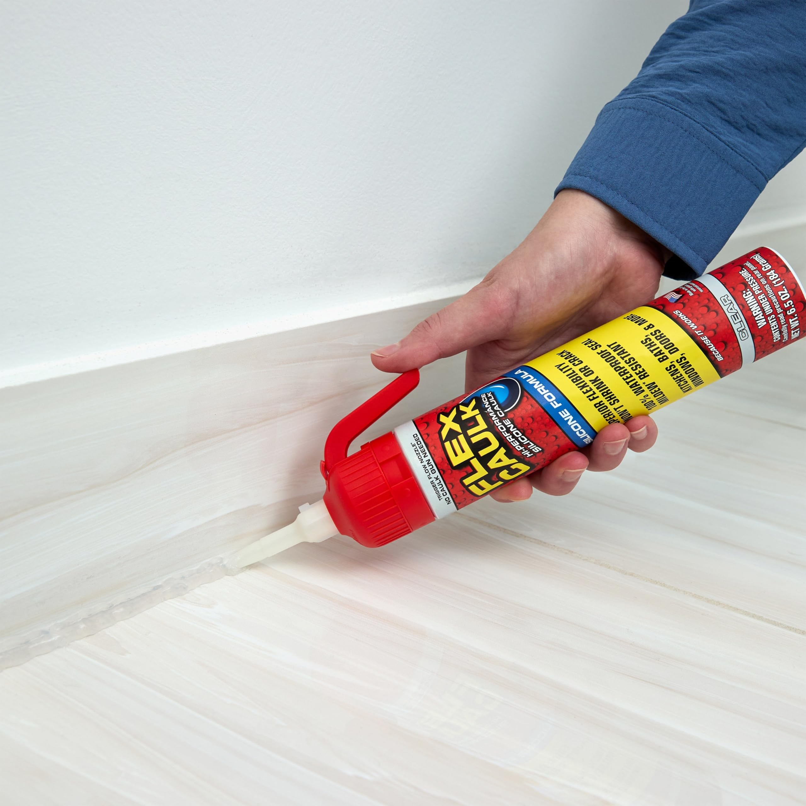 Silicone Flex Caulk, Waterproof & Weatherproof Sealant, Strong, Indoor, Outdoor, Bath, Kitchen, Shower, Sink, Window, Baseboards, Door, RV, Roof, Wood, Glass, Tile, Marine, Clear, 6.5 oz, 1-Pack