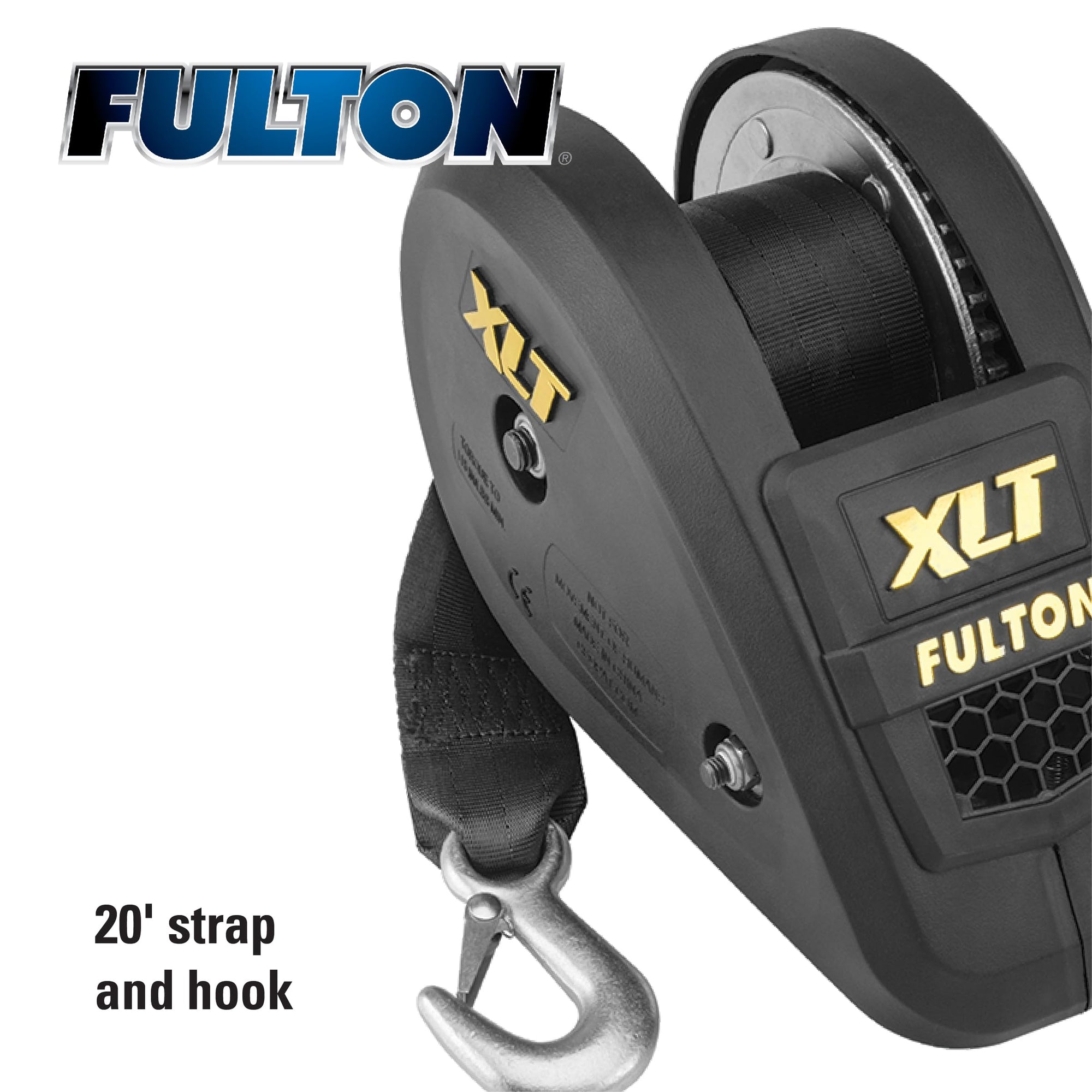 Fulton XLT 142314 Boat Trailer Winch with 20 Foot Winch Strap with Hook, 1,800 lbs. Capacity, Single-Speed Hand Crank Winch, Solid Drum Gear System