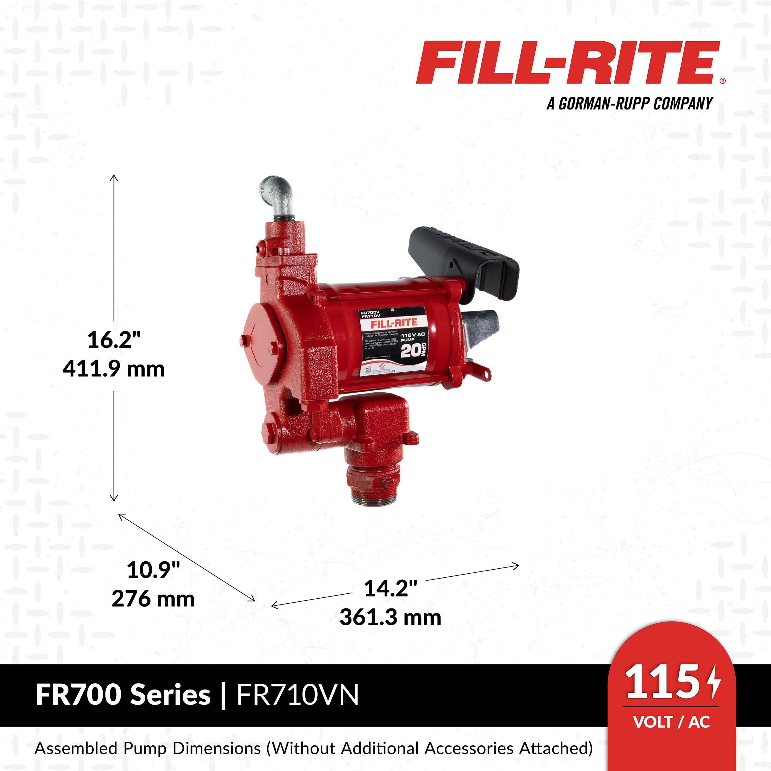 Fill-Rite 115V FR710VN 20 GPM Fuel Transfer Pump (Pump Only Model) | For Gasoline, Diesel, Kerosene, Ethanol Blends, Methanol Blends & Biodiesel up to B20