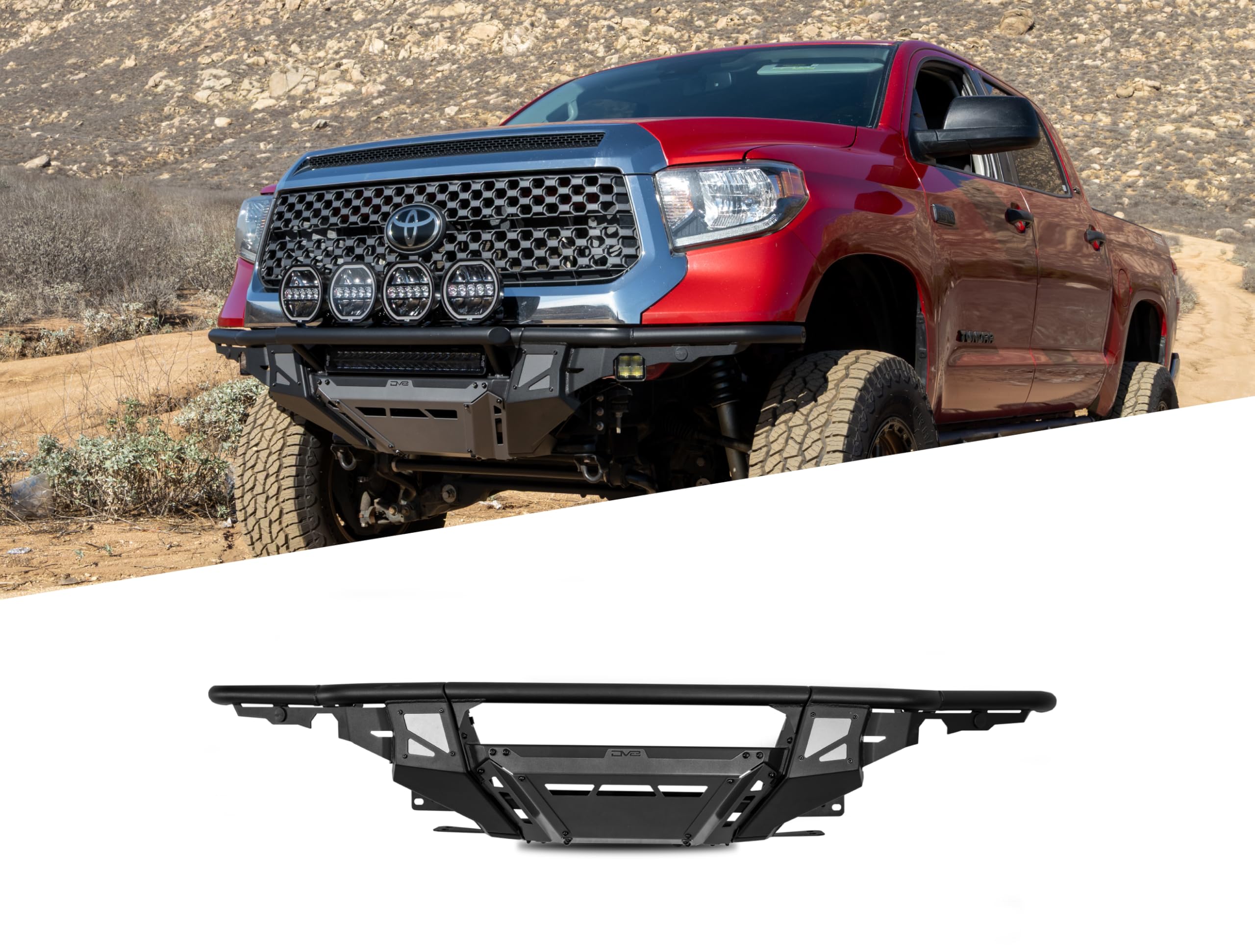 Offroad DV8 Tube Front Bumper for 2014-2021 Toyota Tundra | Blend of High-Speed Desert & Rock Crawling Styles | Center Light Mount | Push Bar w/Integrated Light Mounts | High-Clearance Design | Steel