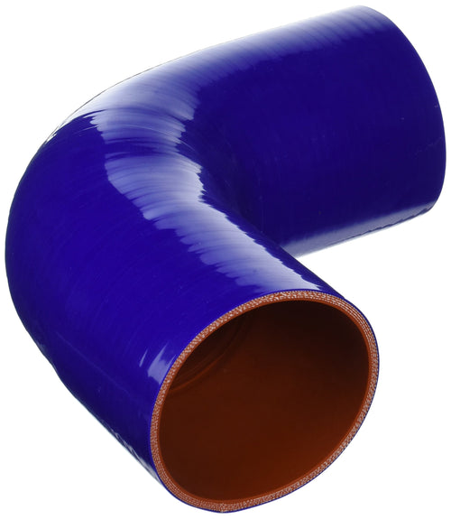 HPS 90 degree HTSER90-375-400-BLUE Silicone High Temperature 4-ply Reinforced Elbow Reducer Coupler Hose, 25 PSI Maximum Pressure, 4" Leg Length on each side, 3-3/4" > 4" ID, Blue