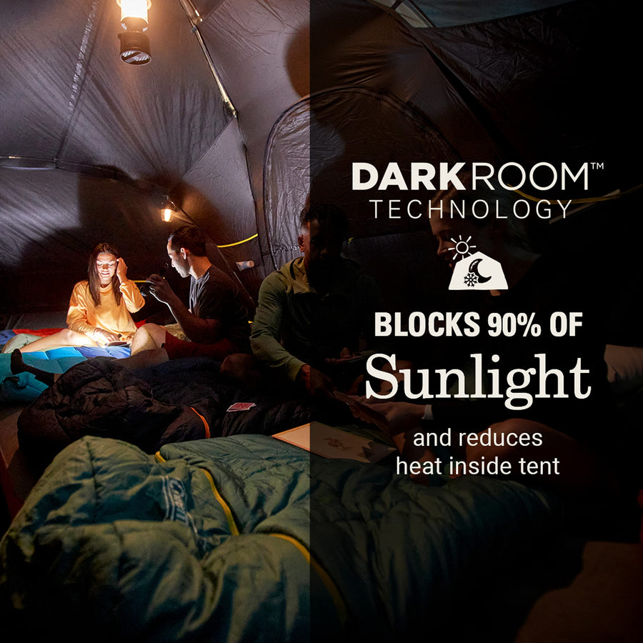 Coleman Skydome 10-Person Dark Room Tent with Rainfly, 5 Minute Setup, Blocks 90% of Sunlight, 20% More Headroom Than Traditional Tents