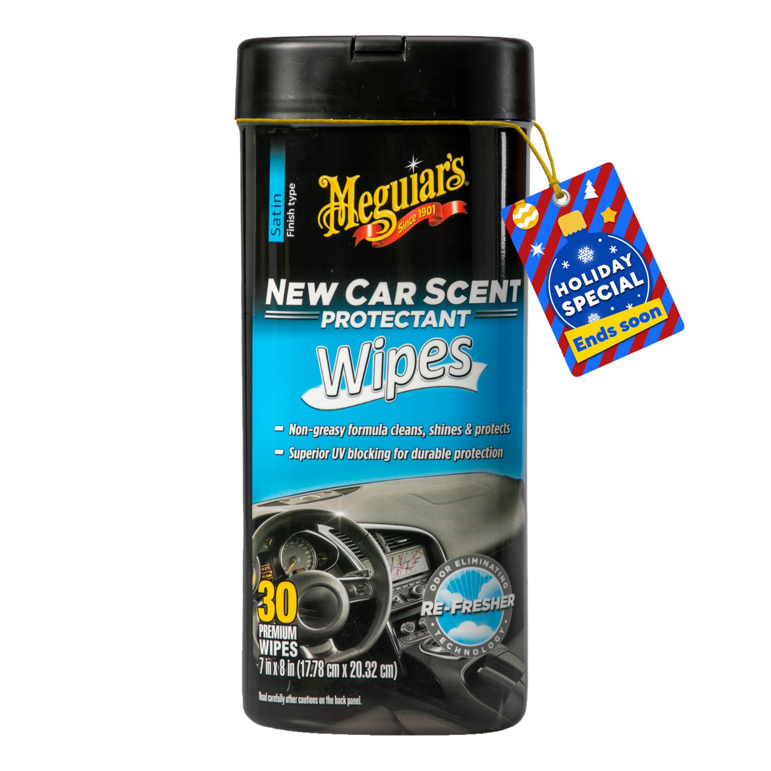 Meguiar's Protectant Wipes New Car Scent - Easy to Use Car Wipes that Protect and Freshen Your Car's Interior - Ideal for Car Detailing & Maintenance - 30 Ct