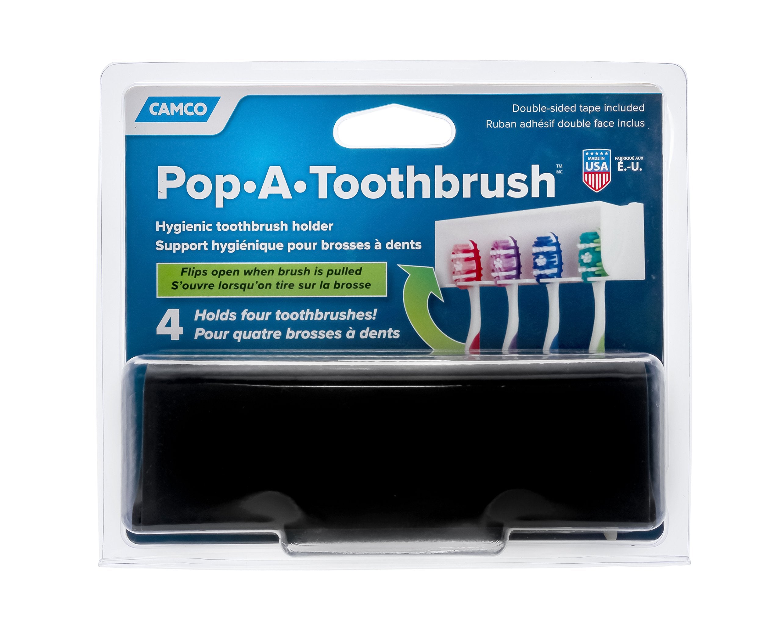 Pop-A-Toothbrush Camco, Hygienic Toothbrush Holder, Holds 4 toothbrushes, Black (57207)