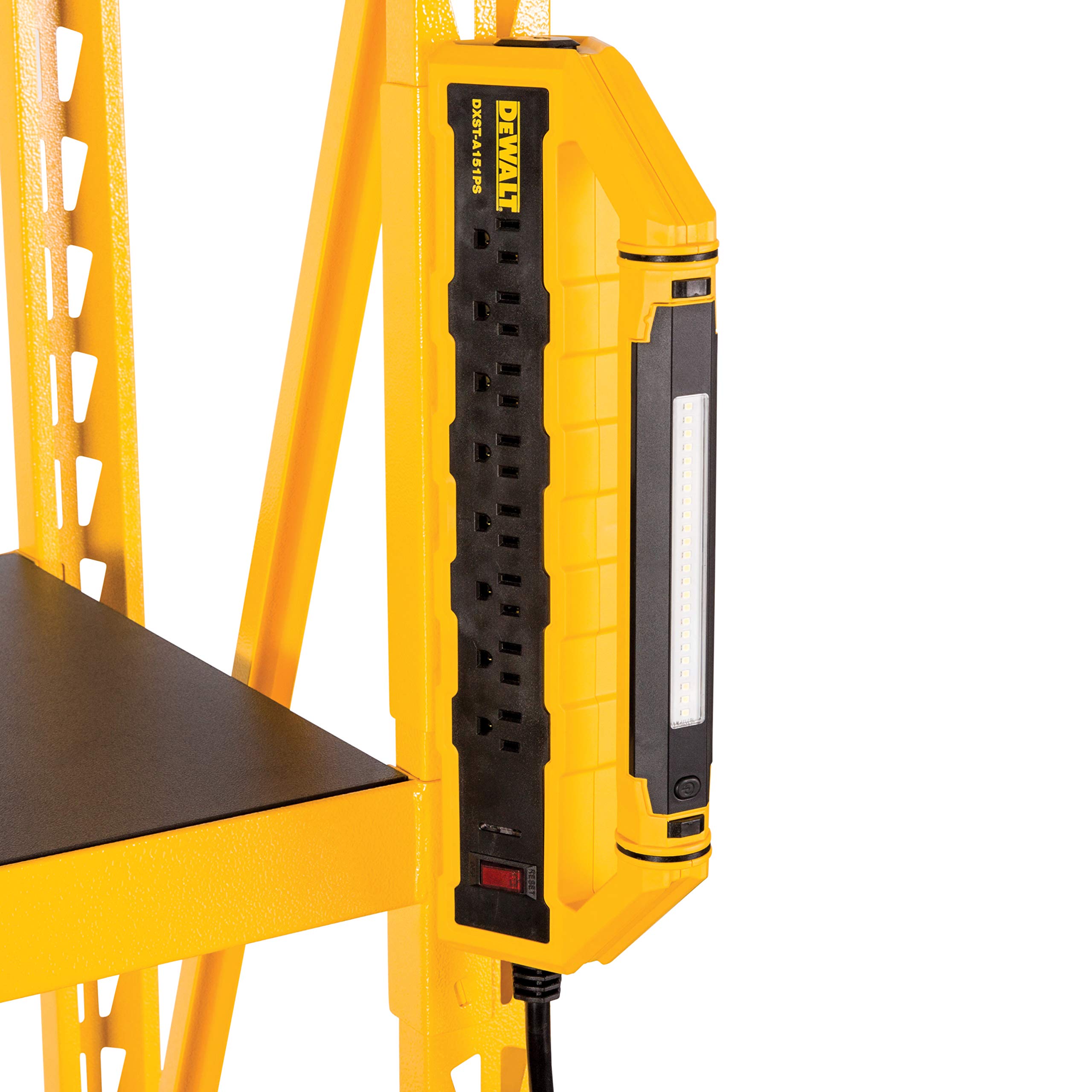 15-Amp Dewalt GFCI Power Station with Detachable Work Light and Cord Minder Kit, 8 Standard 3-Prong Outlets, 2 USB Ports