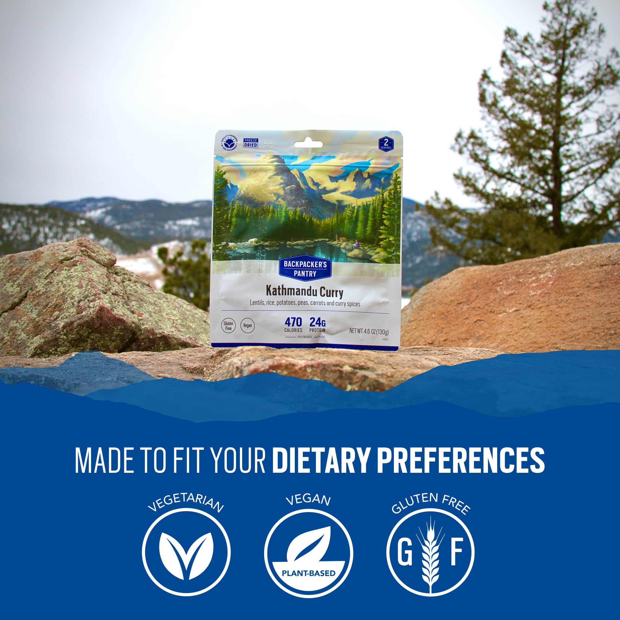 Kathmandu Curry Backpacker's Pantry, 2 Servings Per Pouch, Freeze Dried Food, 16 Grams of Protein, Vegan, Gluten Free