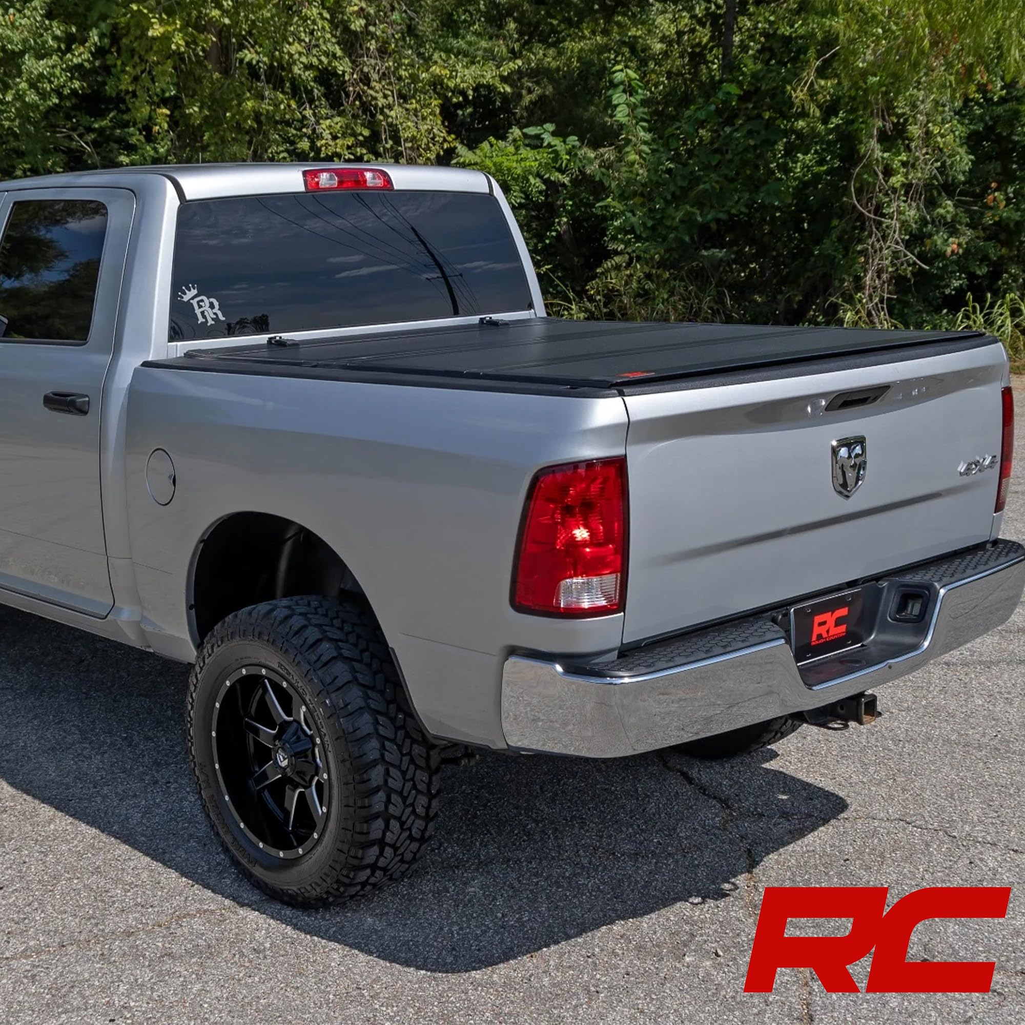 Rough Country Tonneau Cover Hard Flip Up for Dodge Ram 1500 (2009-2018) & 2500 (2010-2025) - Aluminum Tri-Fold Bed Cover, Fits 6'4 (76.3") Bed
