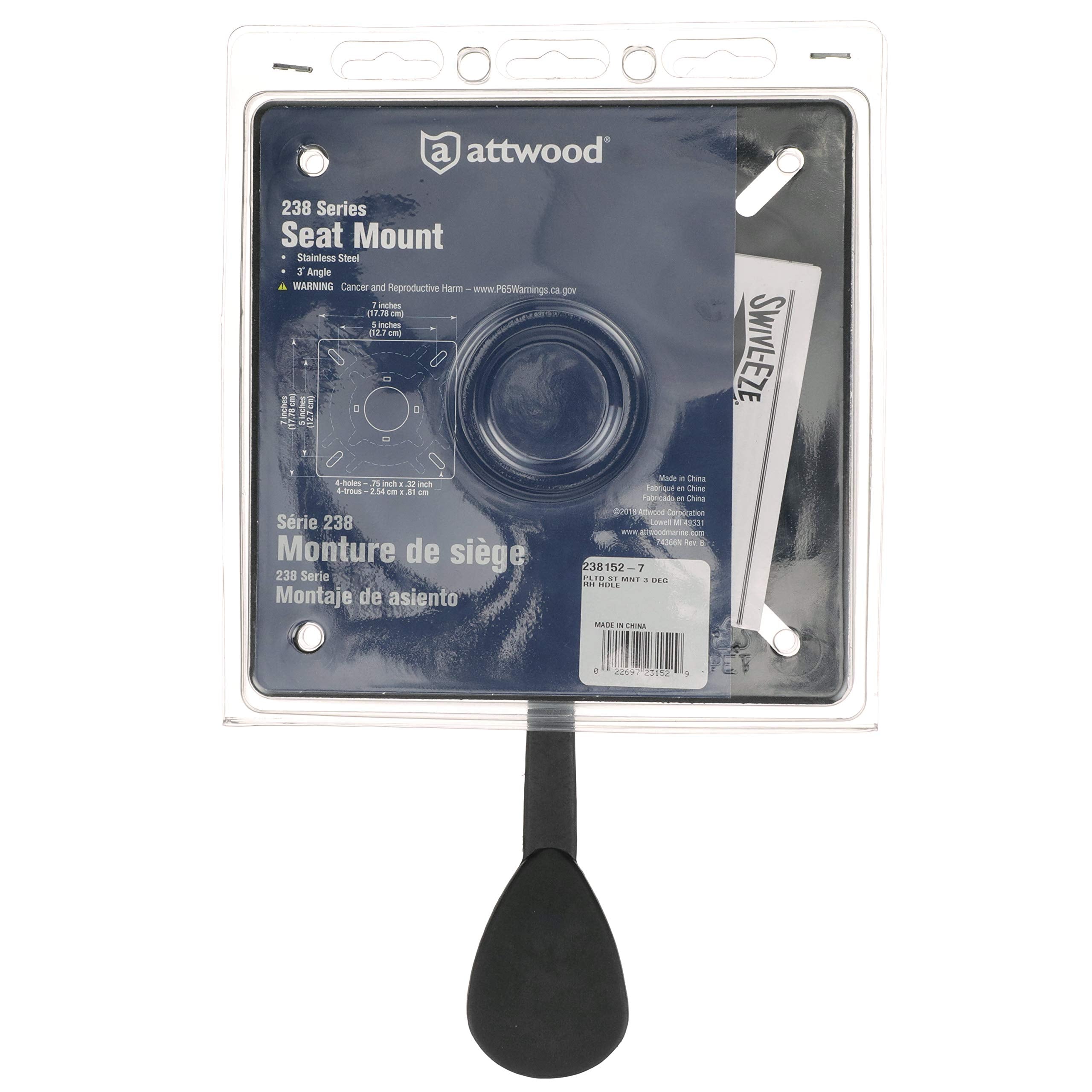 238152-7 Attwood Corporation 3 Degree Tilt Right Handle Seat Mount without Slider, Black