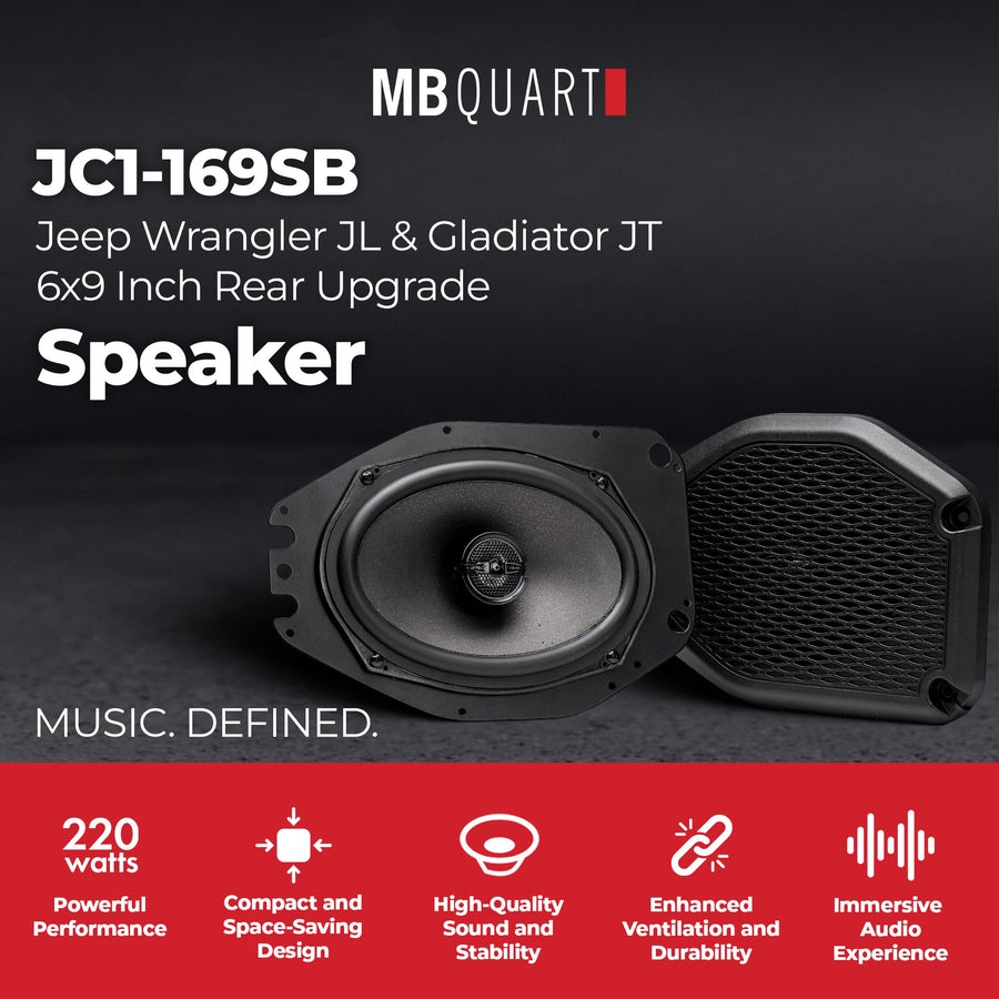 6x9-Inch MB Quart Rear Speaker Upgrade Compatible with Jeep Wrangler(JL) 2018-2023 and Jeep Gladiator(JT) 2020-2023, 220W Max, (Pair)