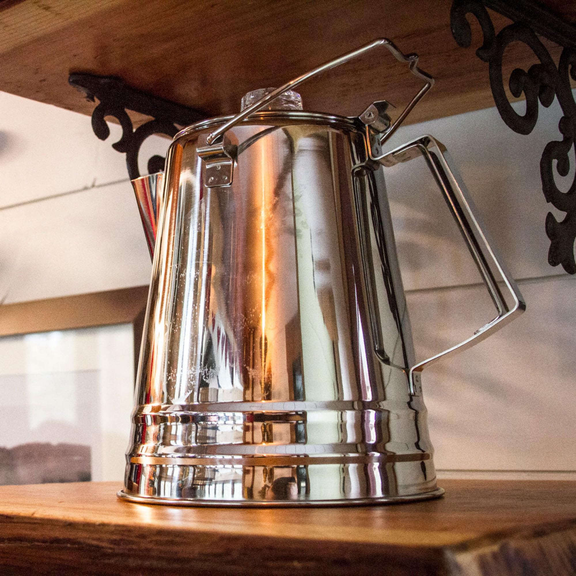 GSI Outdoors Coffee Pot Percolator I Glacier Stainless Steel Ultra-Rugged for Brewing Coffee Over Stove and Fire | Ideal for Group Camping, 8 Cup