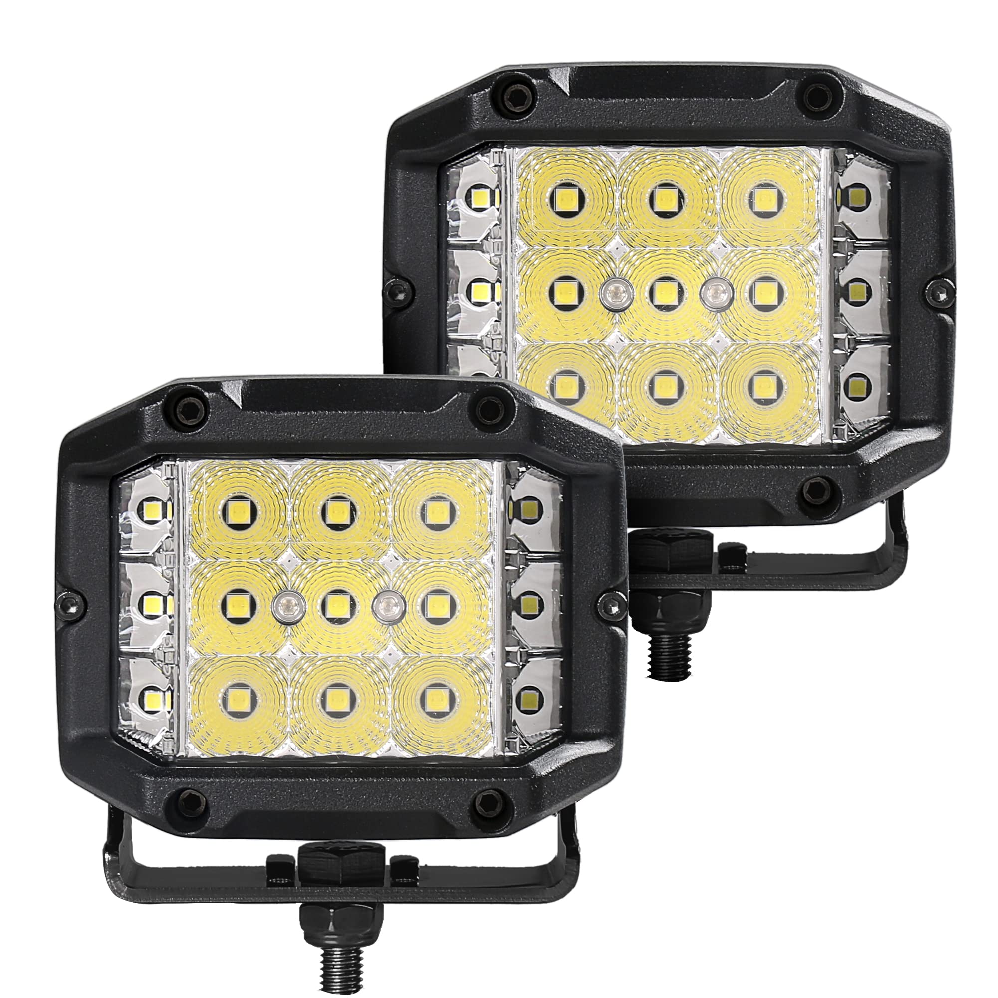 Xplor Lighting: Bright Series Go Rhino 4x3 Sideline LED Cube Flood Light Kit (Pair) | Surface Mount (Threaded Stud Mount) Aluminum, Black | 732360T