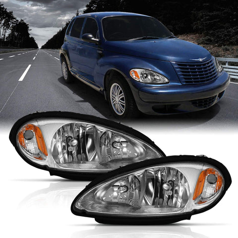 2001-2005 Chrysler Pt Cruiser ANZO (111472) Crystal Headlight Chrome Amber (OE)