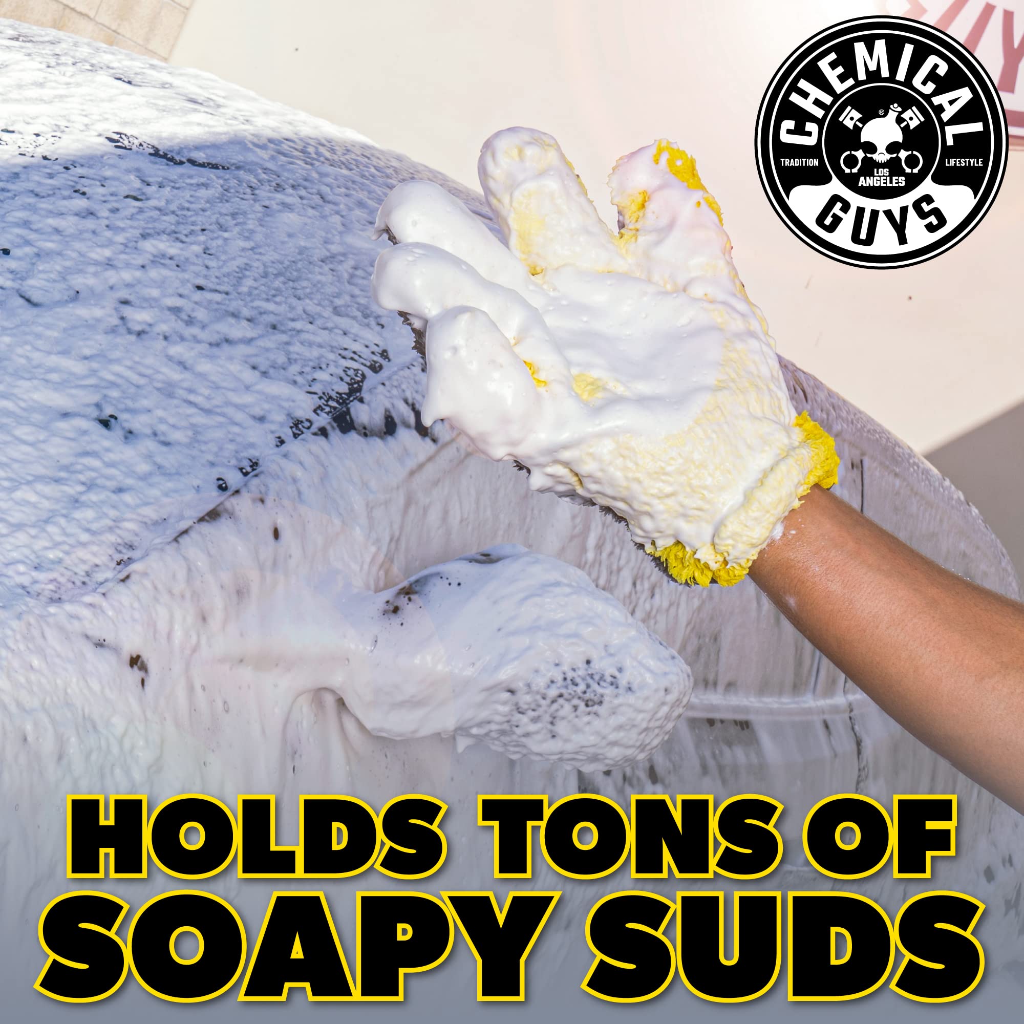 Chemical Guys The Stranger MIC510 Helpful Handy Car Wash Mitt - Yellow, Microfiber Towels for Detailing, Holds Tons of Soapy Suds, Flexible - Perfect for Car Cleaning