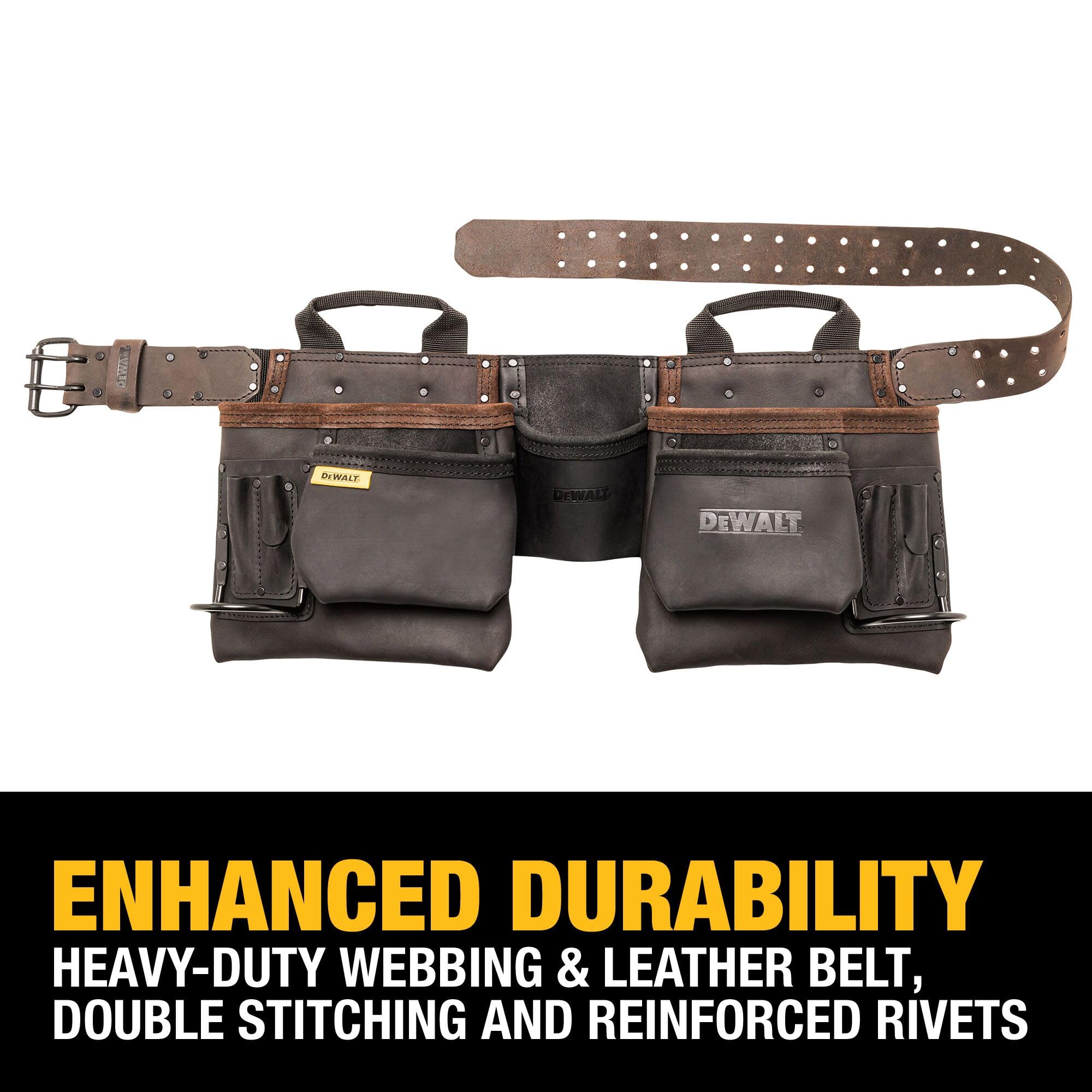 Leather DEWALT Tool Belt, Durable, 11 Pocket Professional Belt (DWST550112)