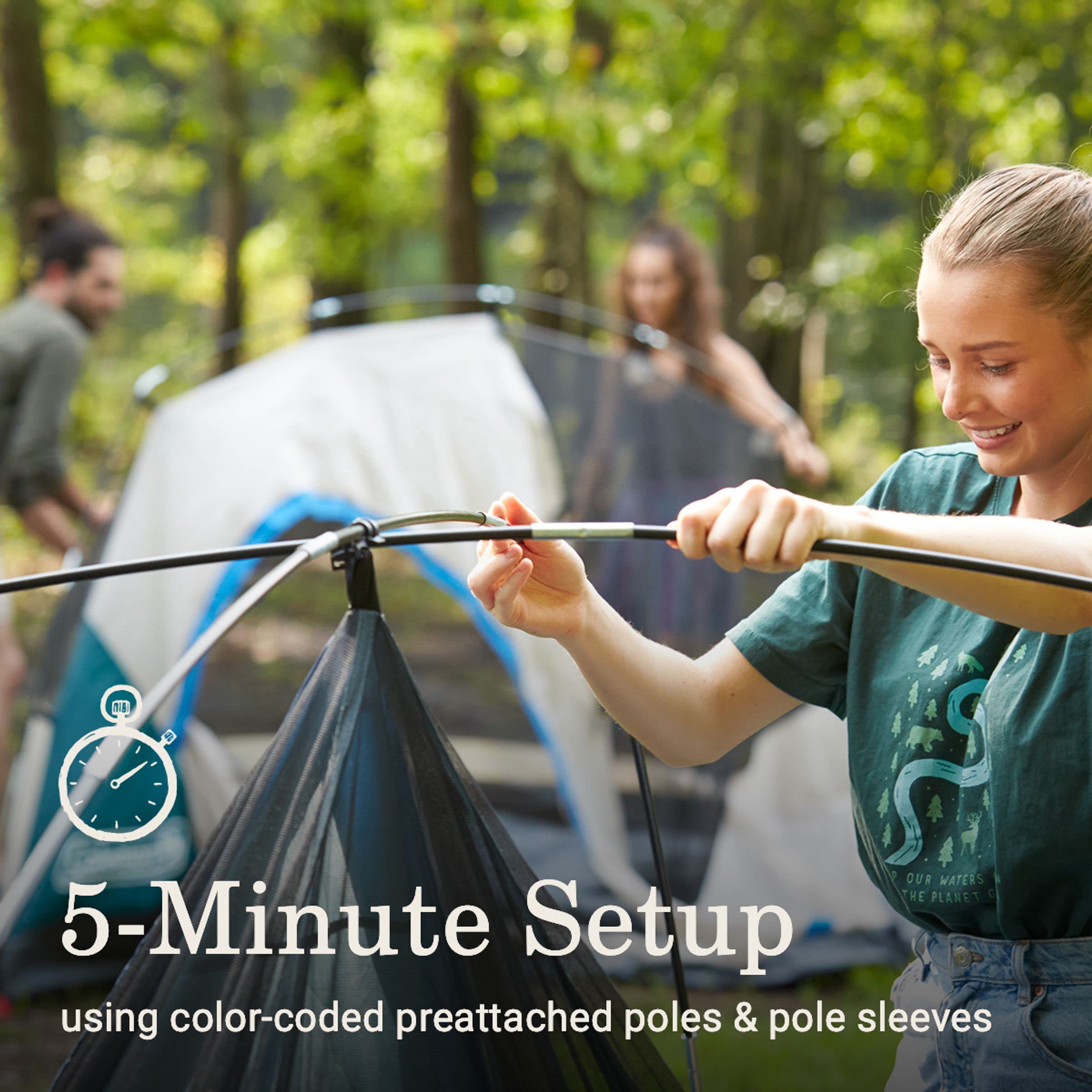 Coleman Camping Tent Skydome with LED Lights Weatherproof 4/8 Person Family Tent Includes Pre-Attached Poles Rainfly Carry Bag Ventilation and LED Lighting System Sets Up in 5 Minutes