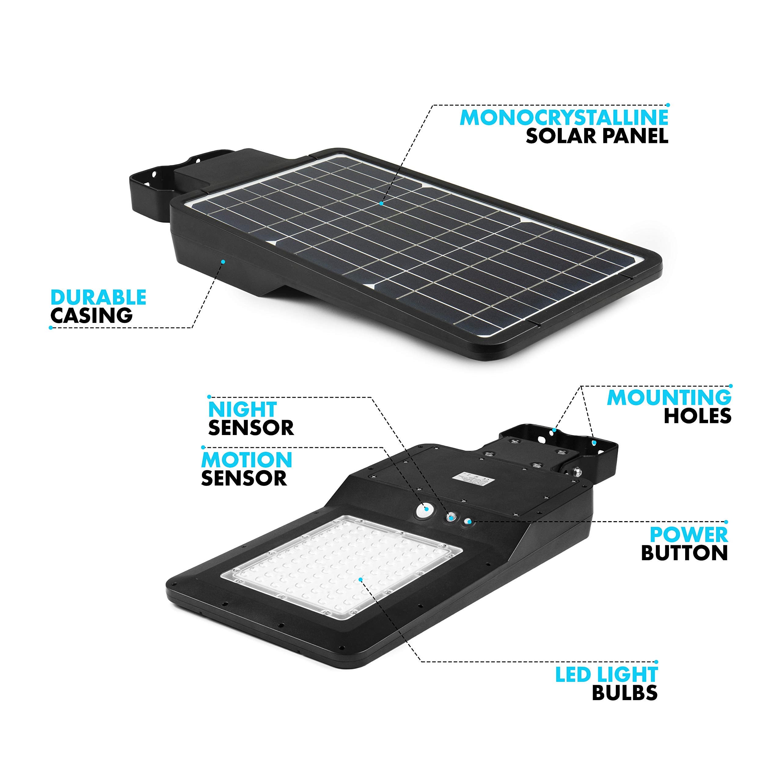 Wagan 4800 Lumens EL8592 LED Integrated Solar Powered Street Lamp Flood Light With Remote Motion Sensor Waterproof Weatherproof Dusk to Dawn LED Light for Outdoor Garden Yard Path Parking Lot