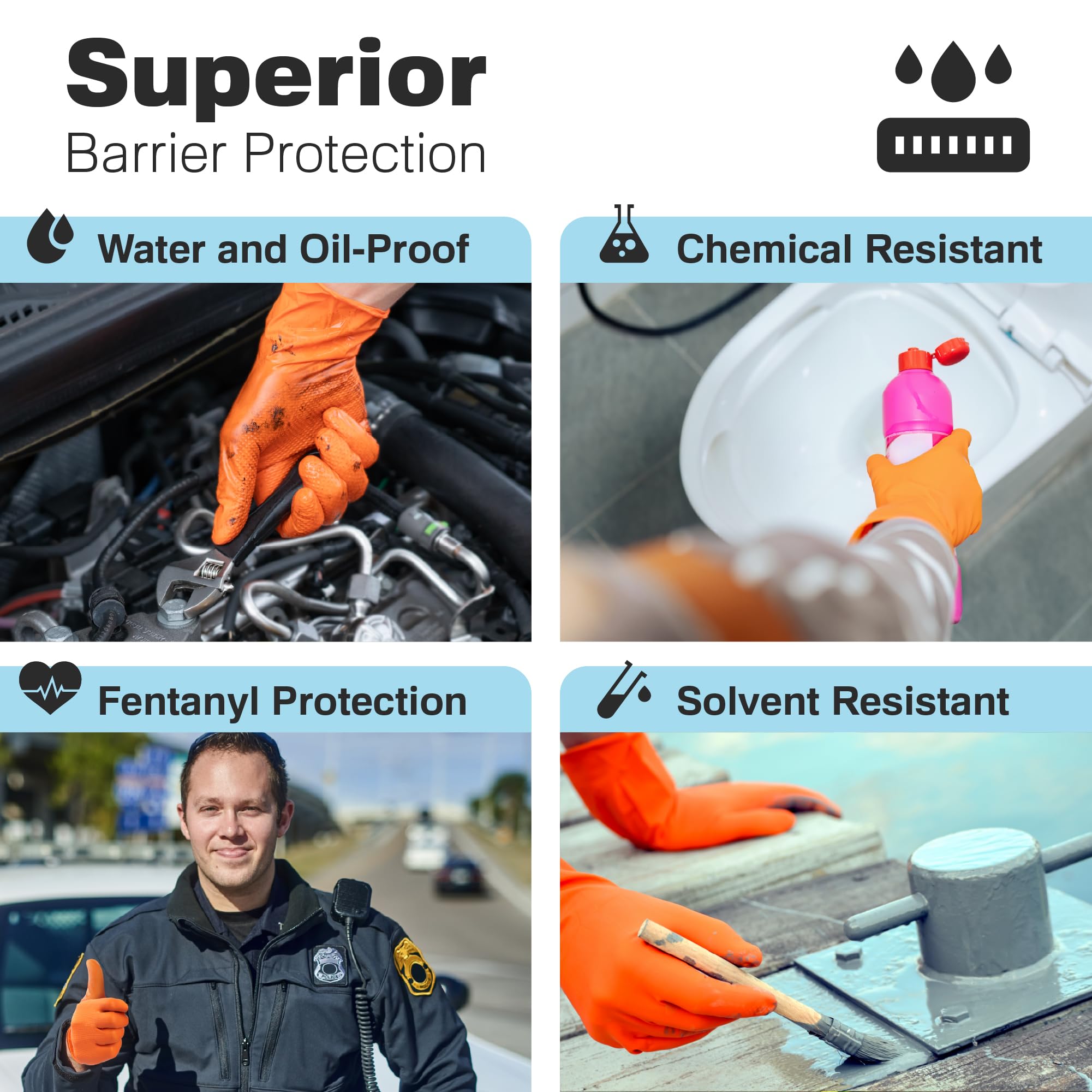 Medium Raxwell Powder Free Nitrile Gloves - Orange, 100 Count - Heavy Duty Disposable Gloves with Diamond Grip & Puncture Resistance