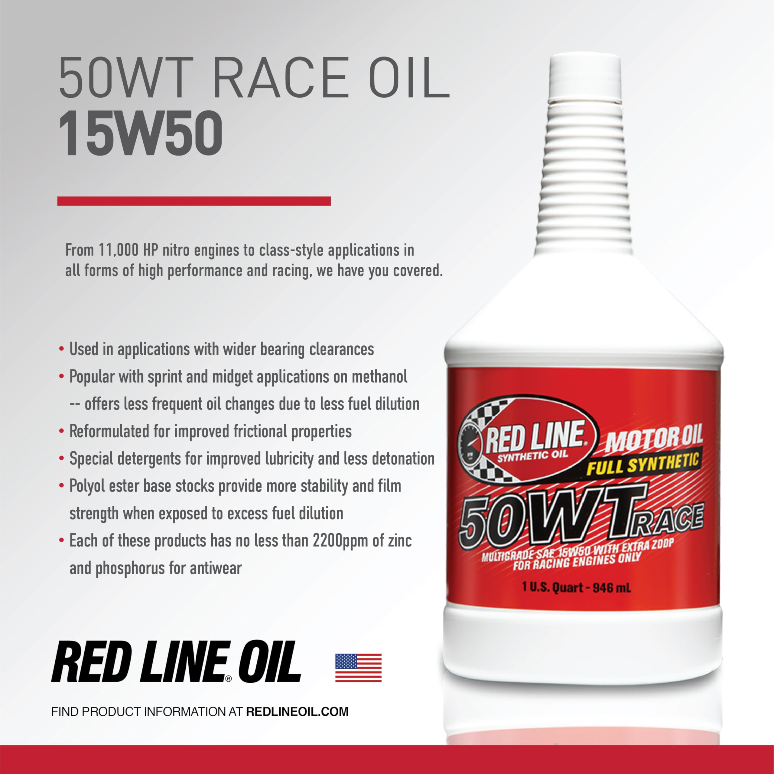 50WT Red Line Racing Oil Synthetic - Quart 10504