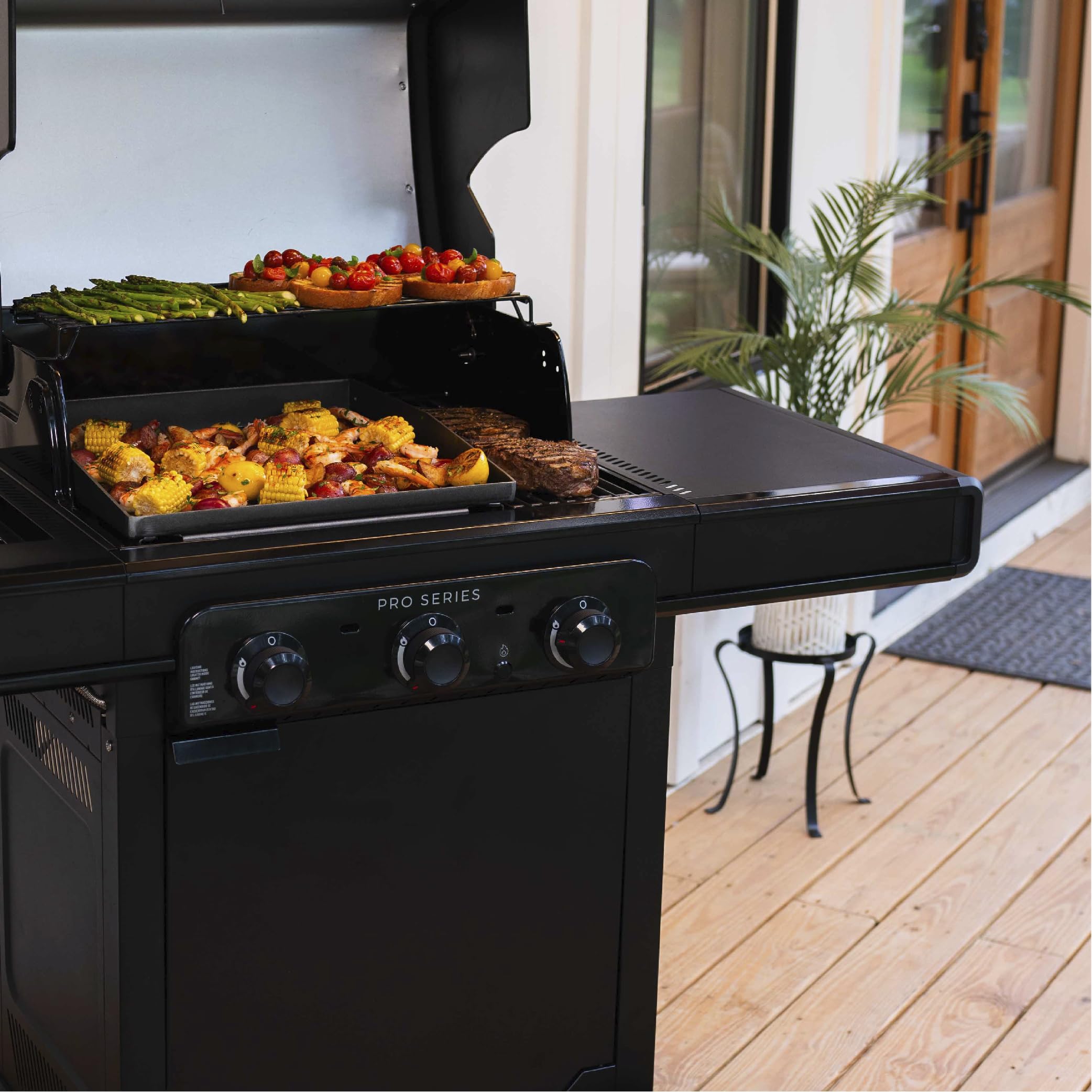 Pro Series™ Charbroil® with Amplifire™ Technology 3-Burner Propane Gas Grill and Griddle Cabinet, Black - 463365124