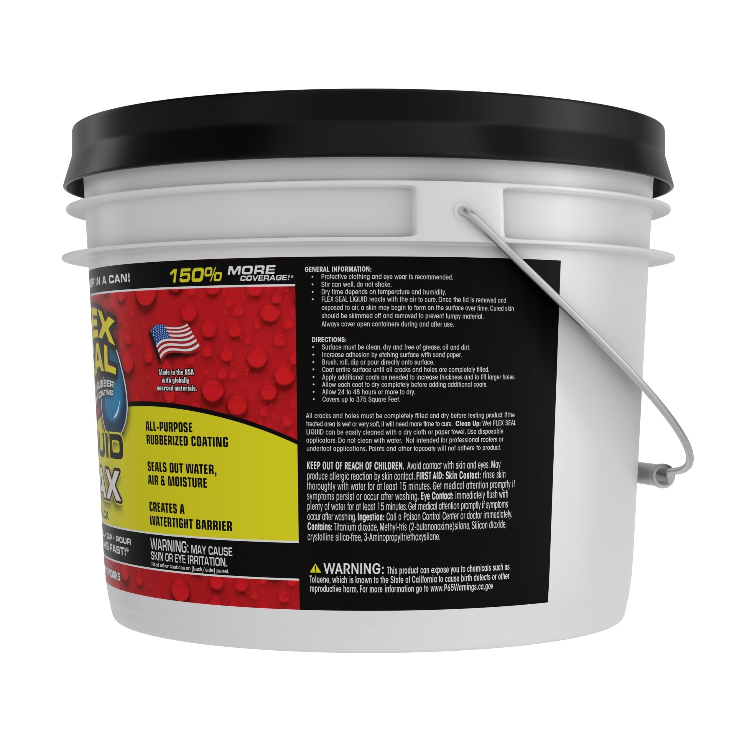 Flex Seal Liquid, Liquid Rubber Coating Sealant, Waterproof, Flexible, Breathable, UV Resistant, Roof Repair, Basements, RV, Campers, Trailers, Marine, EPDM, MAX, Black, 2.5 Gallon