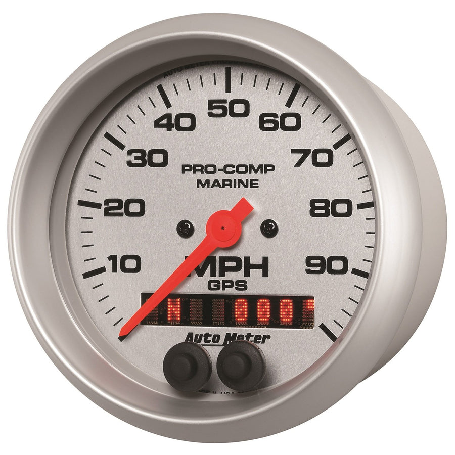 Speedometer AutoMeter Gauge, 3 3/8", 100Mph, GPS, Marine Silver (200636-33)