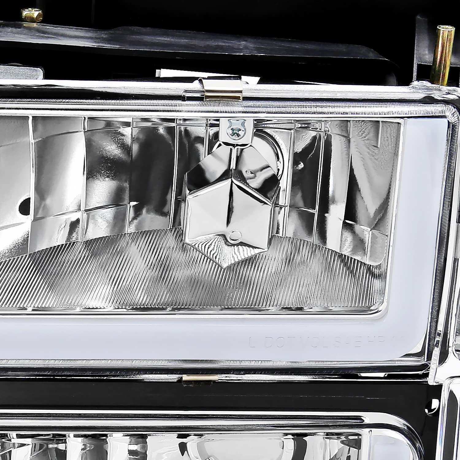 Chrome Headlights + Bumper Lights + Corner Lights w/LED Tube SPEC-D TUNING Compatible with 1994-1998 Chevy C10 C/K 1500/2500/3500, Left + Right Pair Headlamps Assembly