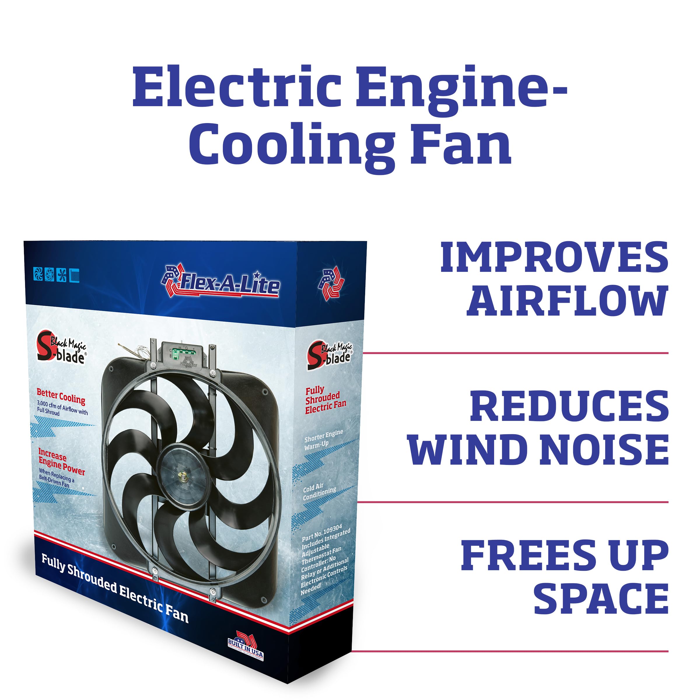 Flex-A-Lite S-Blade Black Magic Reversible Electric Fan With Adjustable Thermostat Controller, Pusher-Puller Fan (160), Car Accessories, 15 Inches