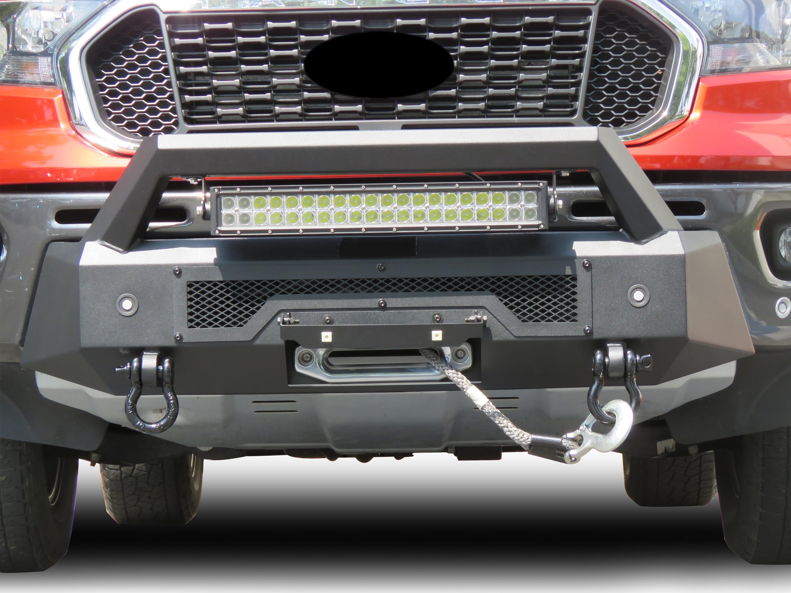 Heavy Duty Black Horse Armour III Front Winch Bumper Kit & Winch Textured Black Compatible with 2019-2023 Ford Ranger-AR3HD43-W12