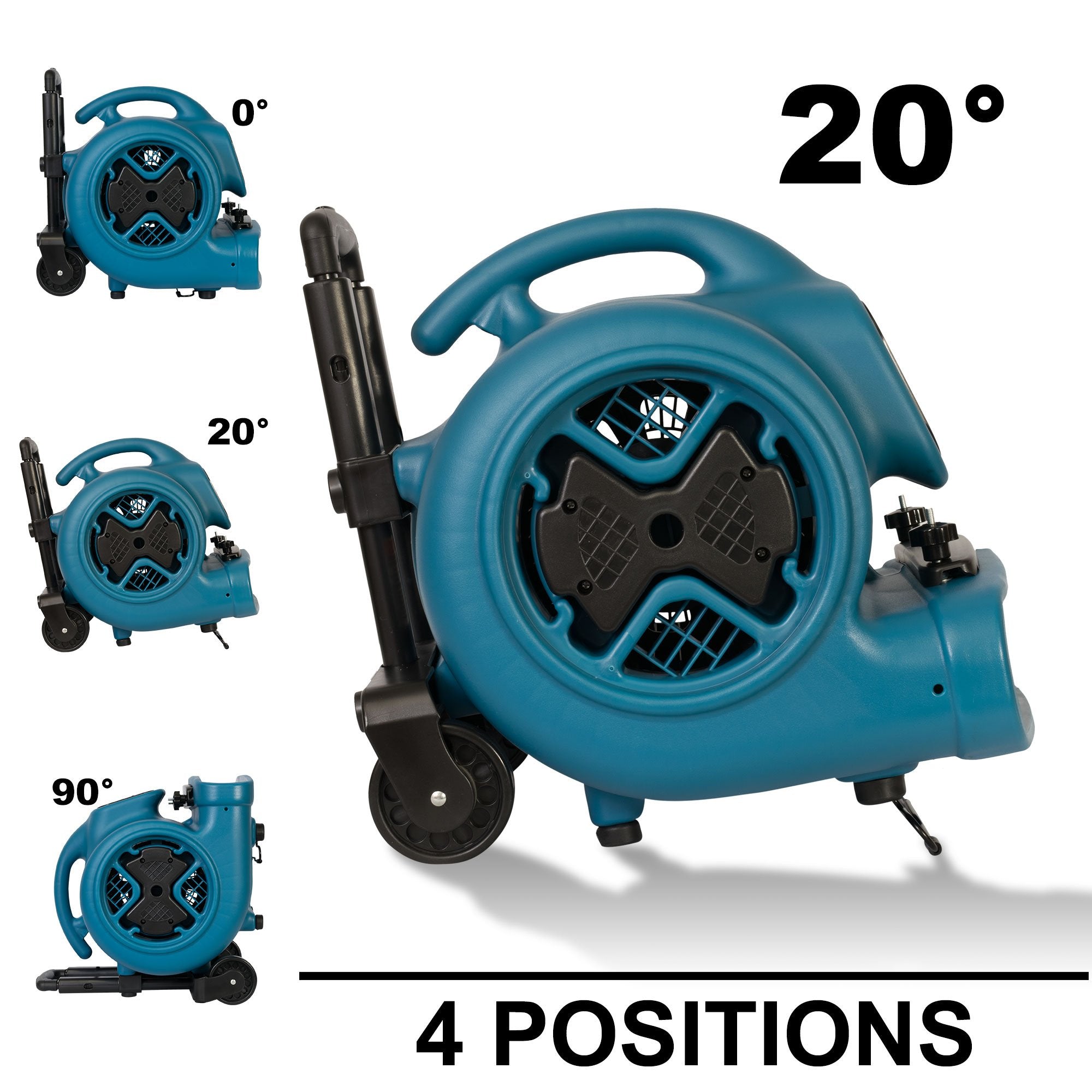 P-630HC XPOWER Pro 1/2 HP 2800 CFM Centrifugal Air Mover, Carpet Dryer, Floor Fan, Blower, Telescopic Handle and Wheels, Carpet Clamp, for Water Damage Restoration, Janitorial, Plumbing, Home Us, Blue